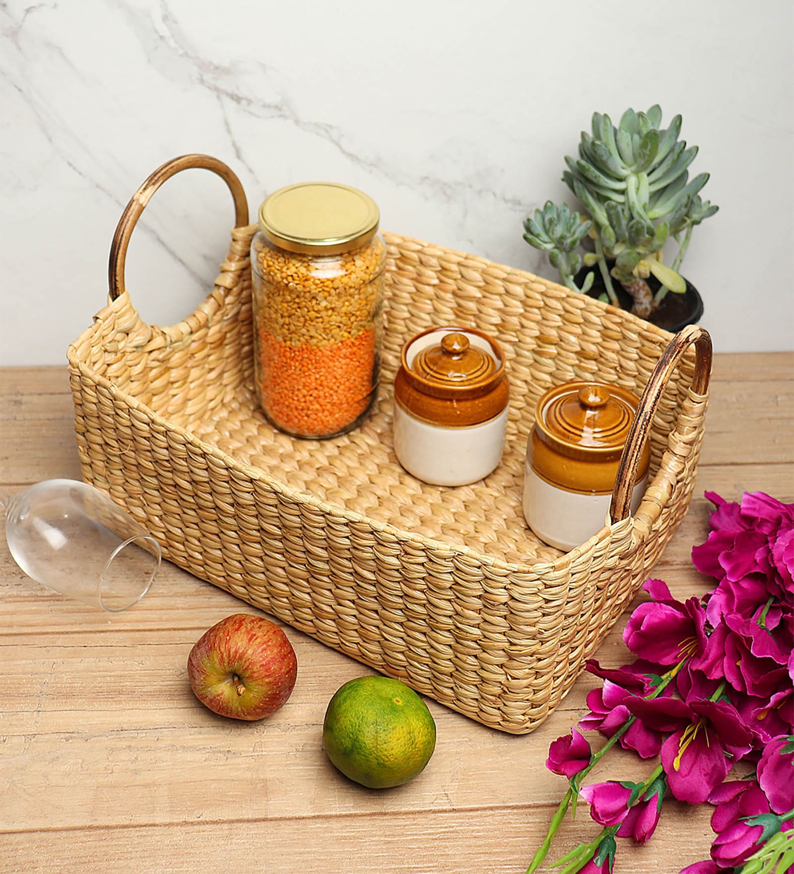 Beige Natural Fibre Large Gifting Storage Basket
