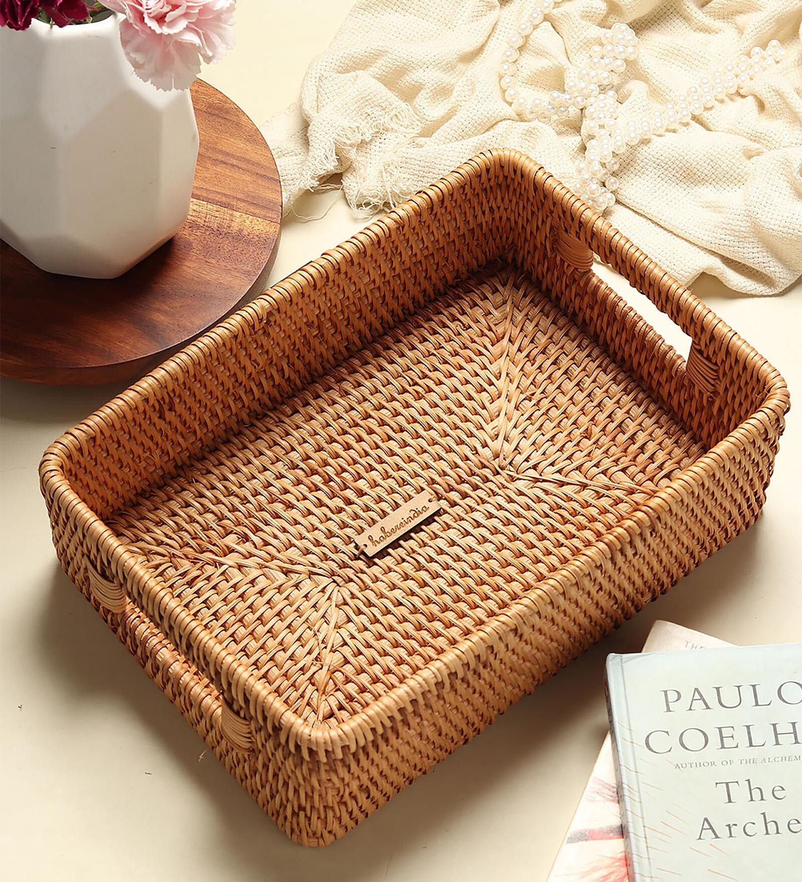 Beige Natural Fibre Large Storage Basket