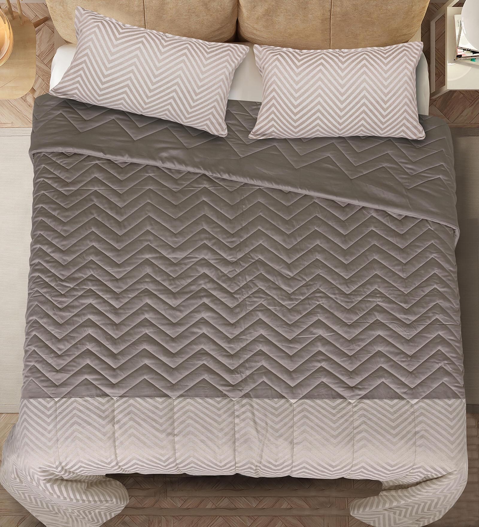 Beige Noor Reversible Single Quilt 60X90 With 1 Pillow Cover