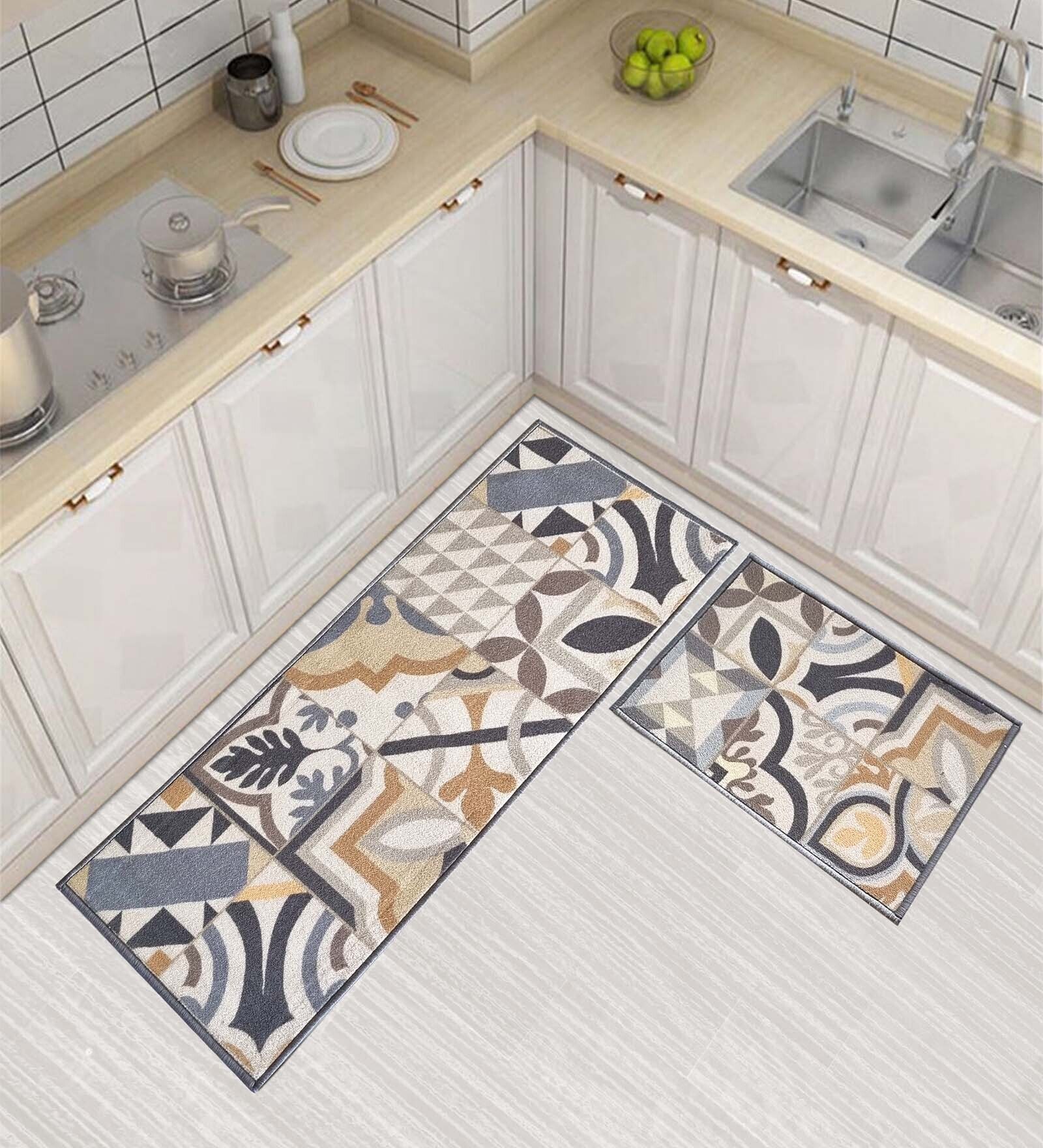 Beige Nylon 47 x 20 Inches Machine Made Floor Runner and Door Mat