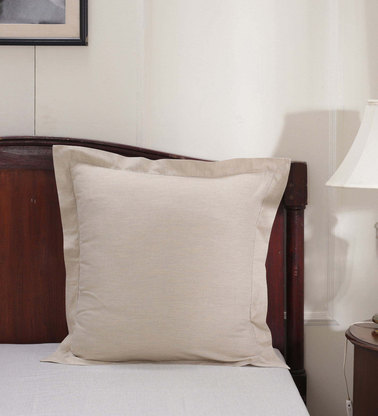 Beige Patterned 300 TC Cotton 24 x 24 Inches Pillow Covers (Set of 2)