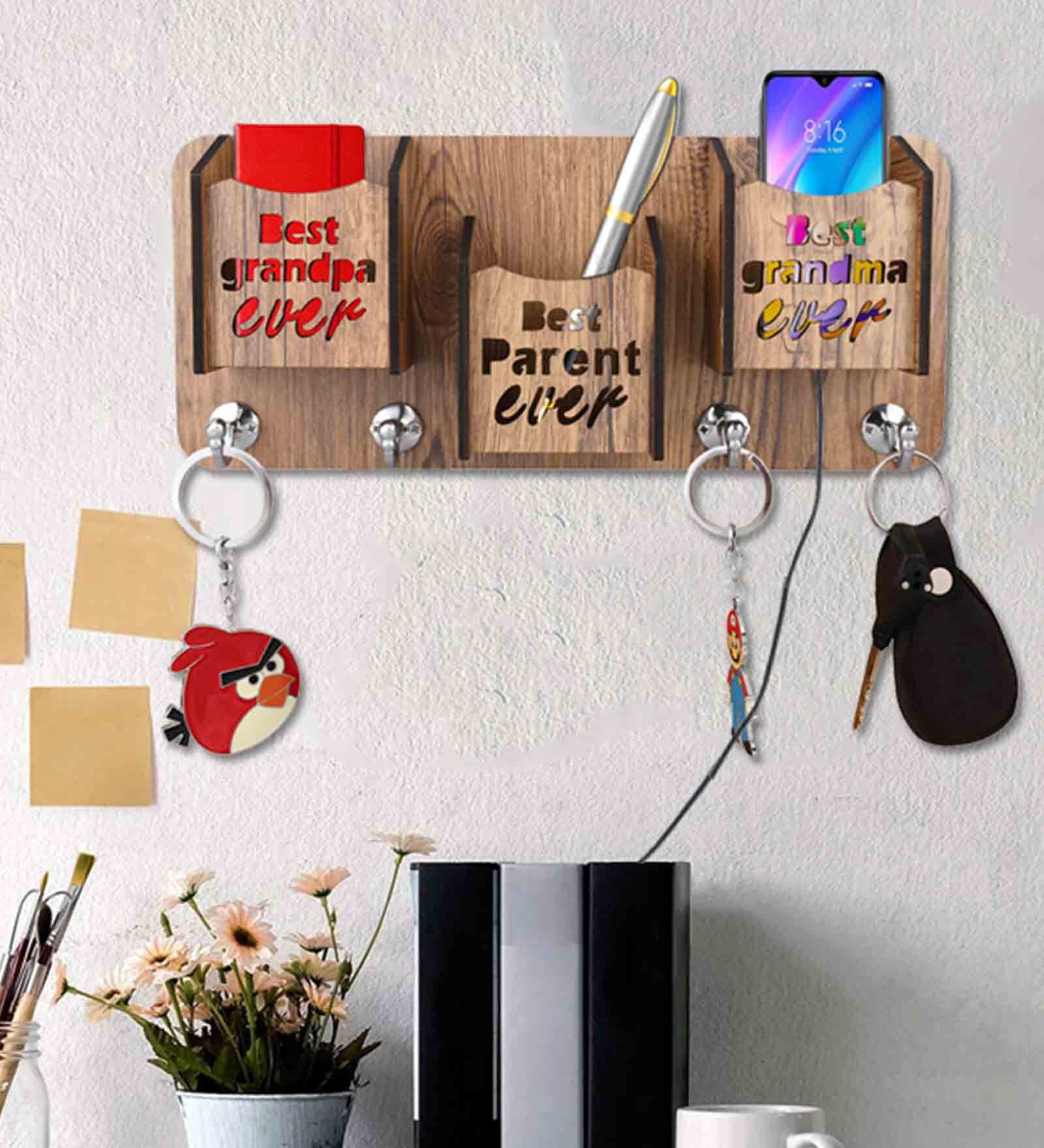 Beige Pyramind Pocket Mobile Stand With Key Holder
