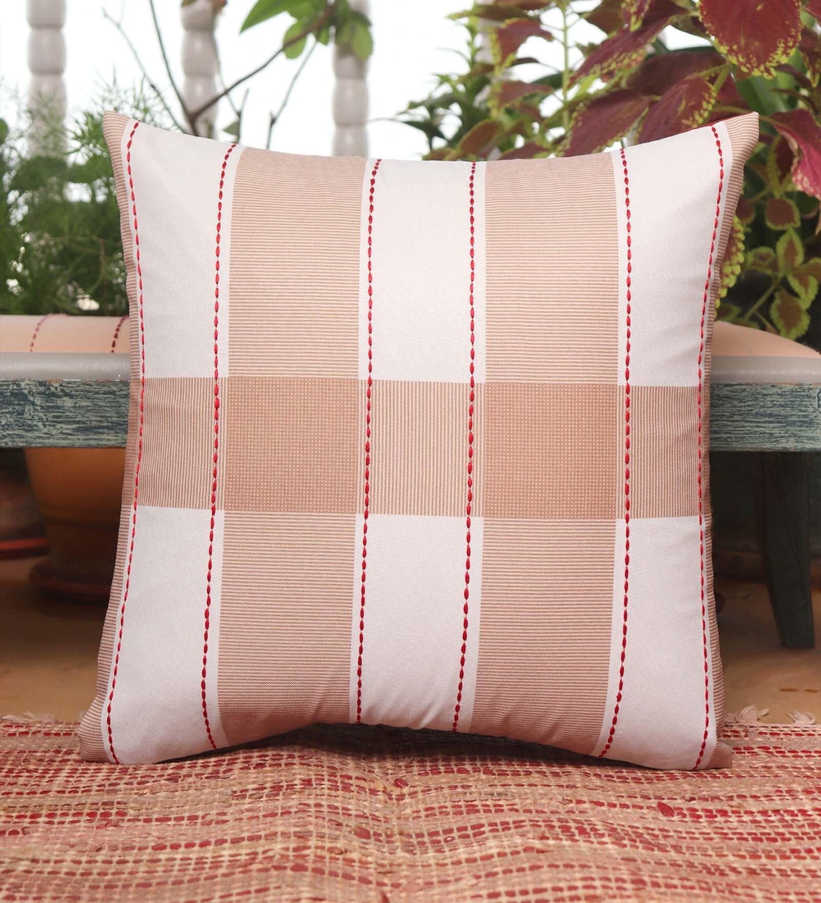 Beige Geometric Polycanvas 16 x 16 Inches Cushion Cover