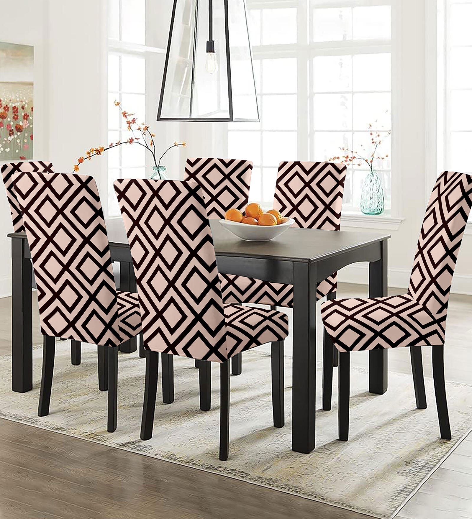Beige Polycotton Geometric 14x18 Inches Chair Covers (Pack of 6)