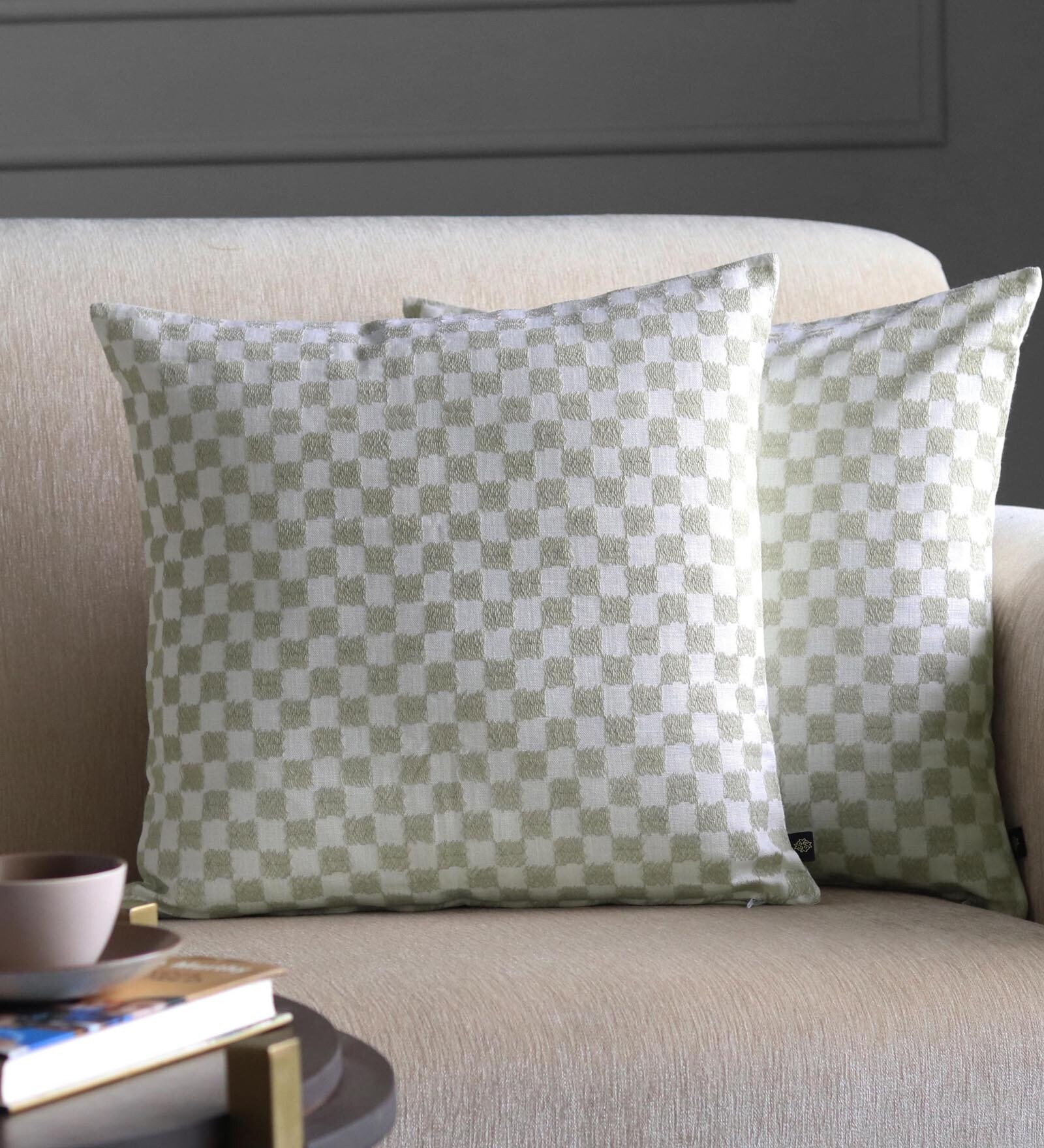 Beige Geometric PolyCotton 16 x 16 Inches Cushion Cover