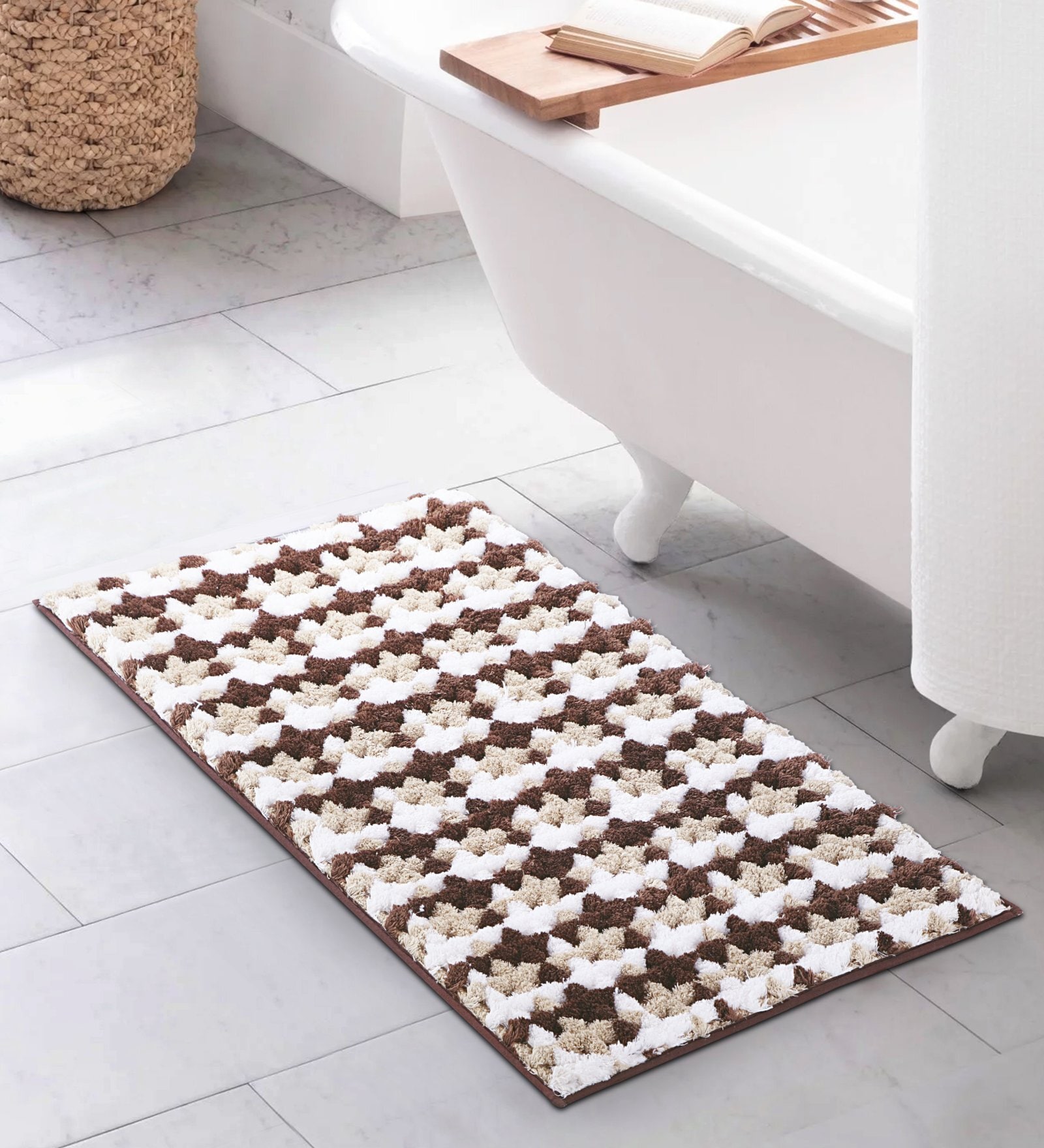 Beige Polyester 32X20 Inches Anti-Skid  Bath Mat