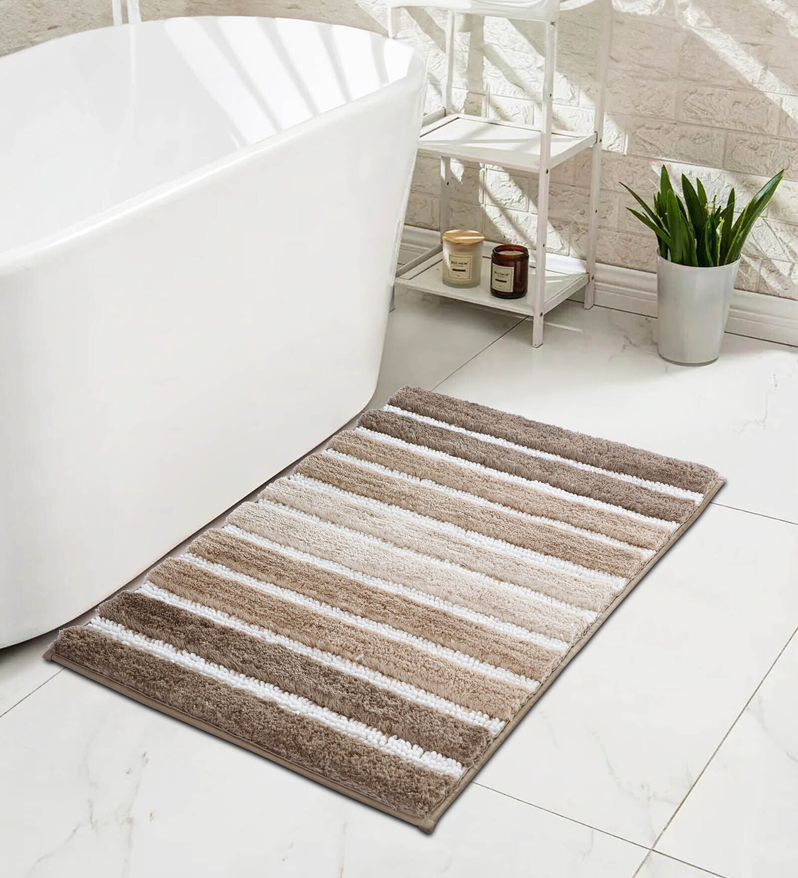 Beige Polyester 32X20 Inches Anti-Skid  Bath Mat