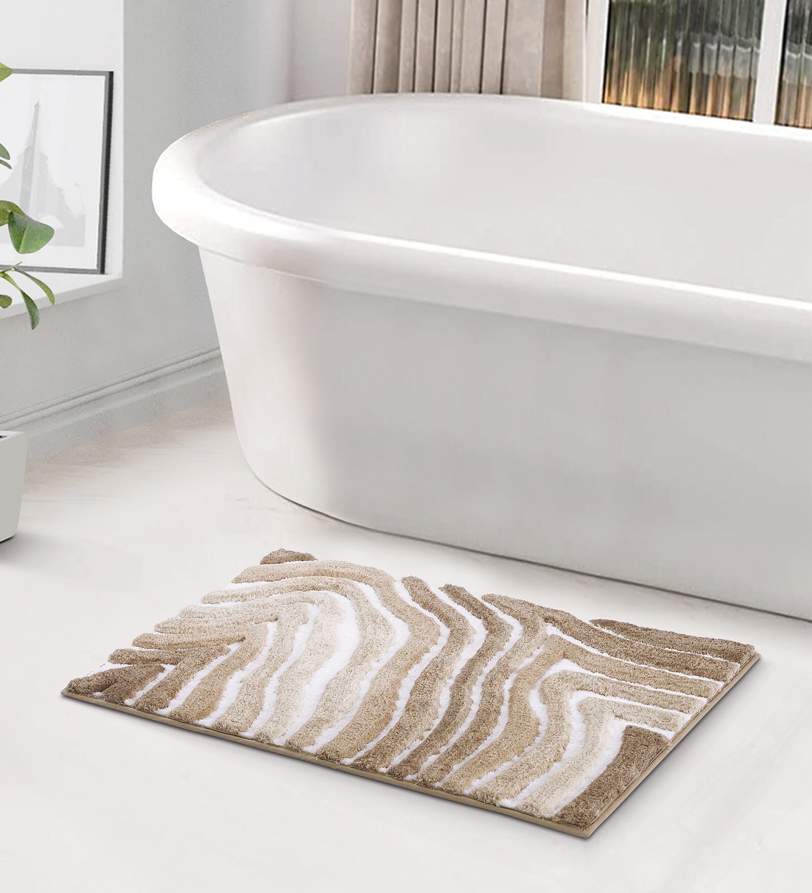 Beige Polyester 32X20 Inches Anti-Skid  Bath Mat