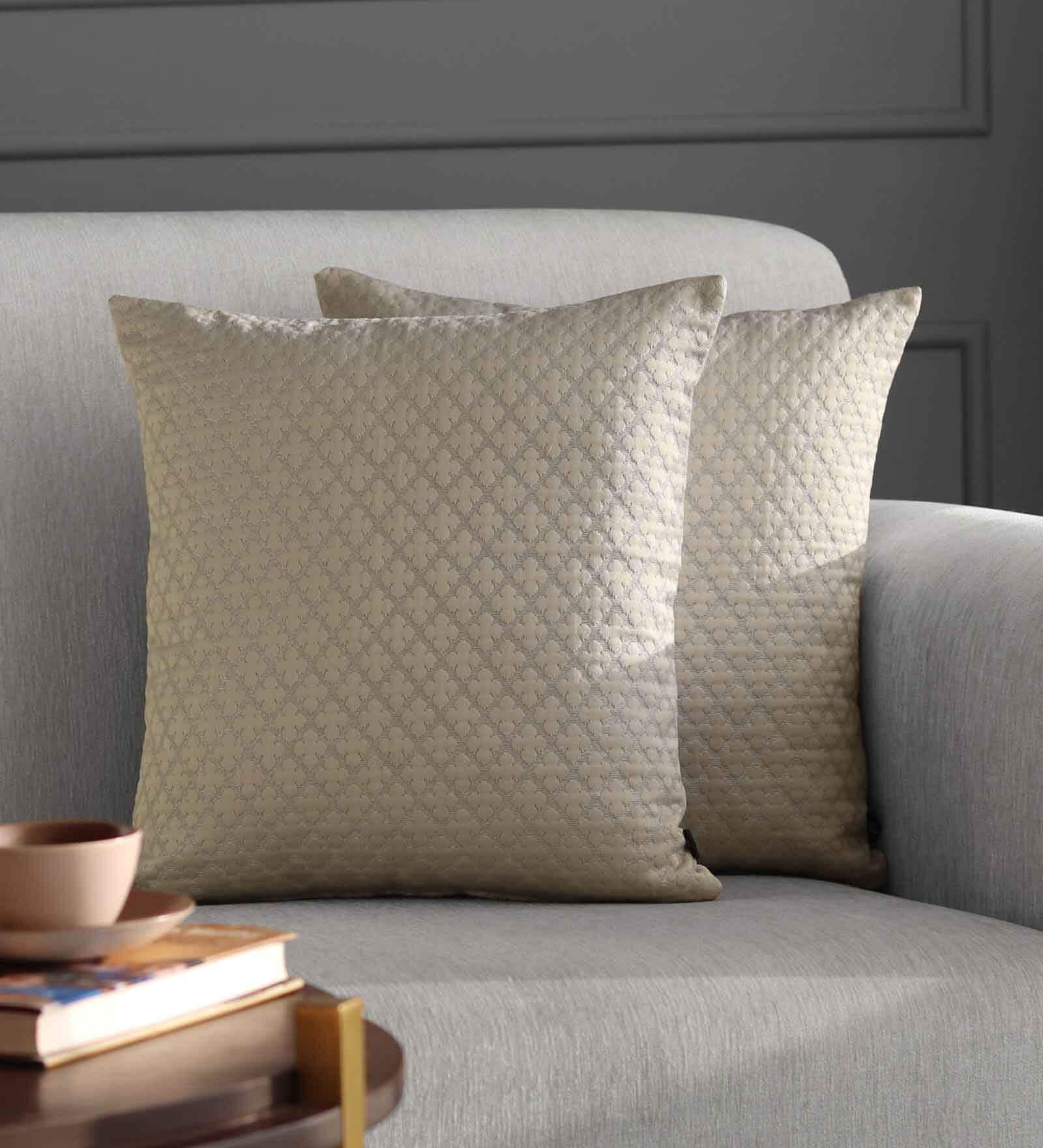 Beige Textured Polyester 16 x 16 Inches Cushion Covers (Set of 2)