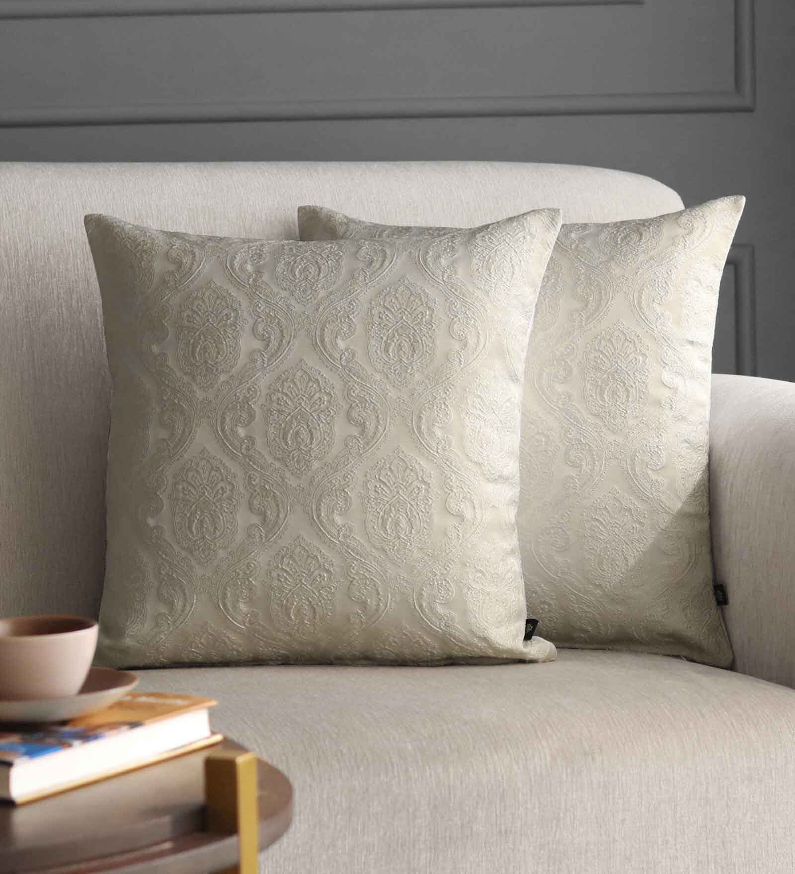 Beige Textured Polyester 16 x 16 Inch Cushion Covers (Set of 2)