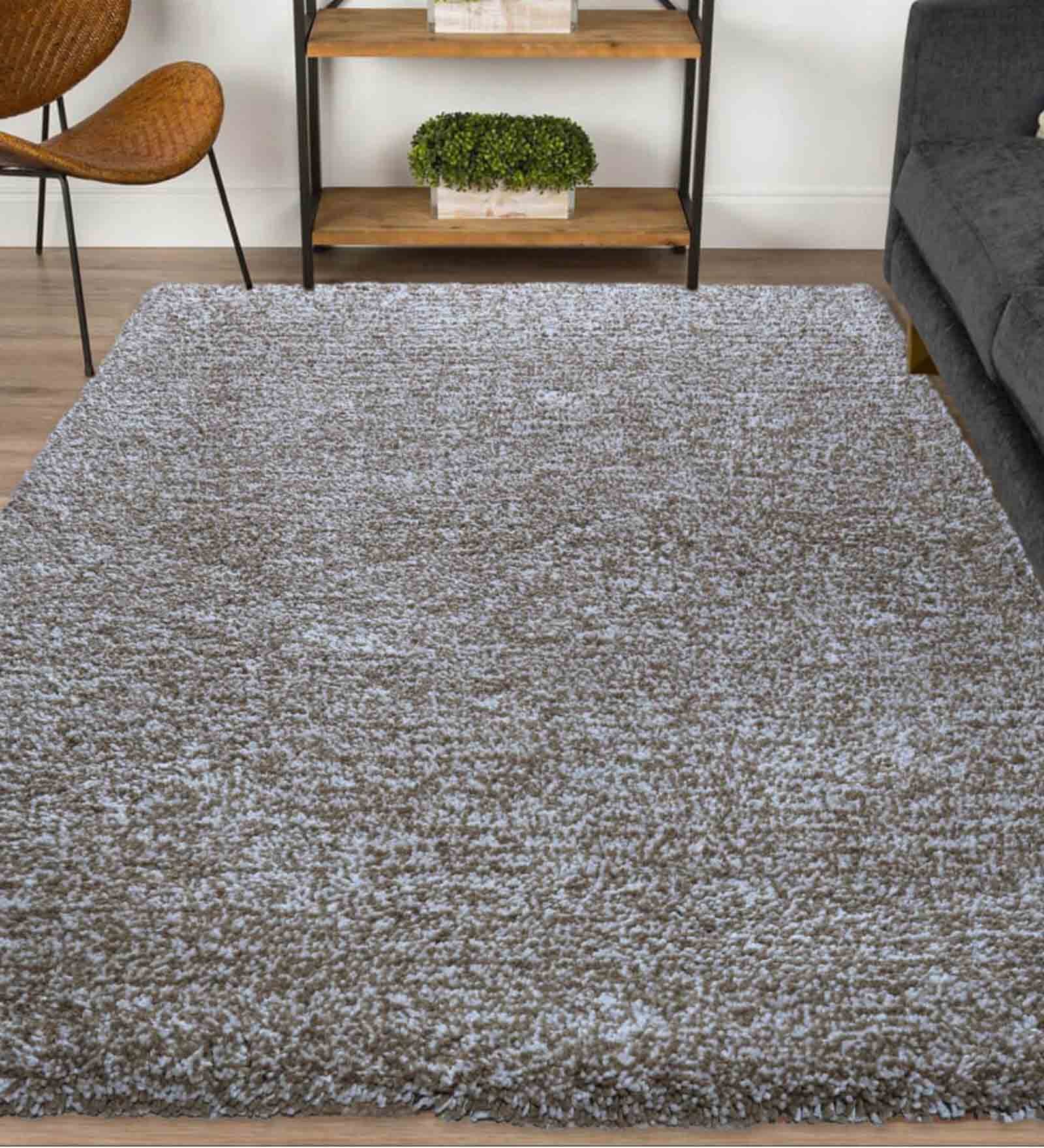 Beige Polyester Shaggy 5' x 3' Hand tufted Carpet