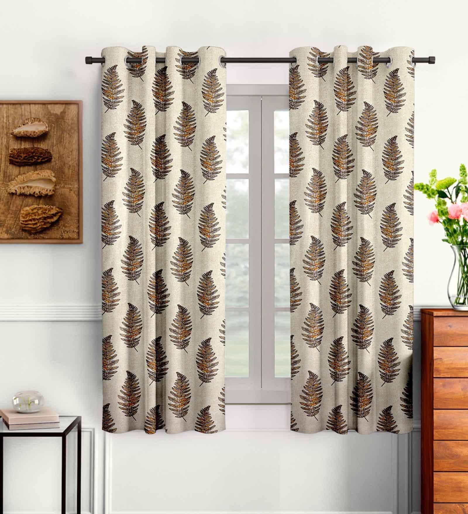 Brown Floral Polyester 5 Ft Semisheer Eyelet Window Curtains (Set of 2)