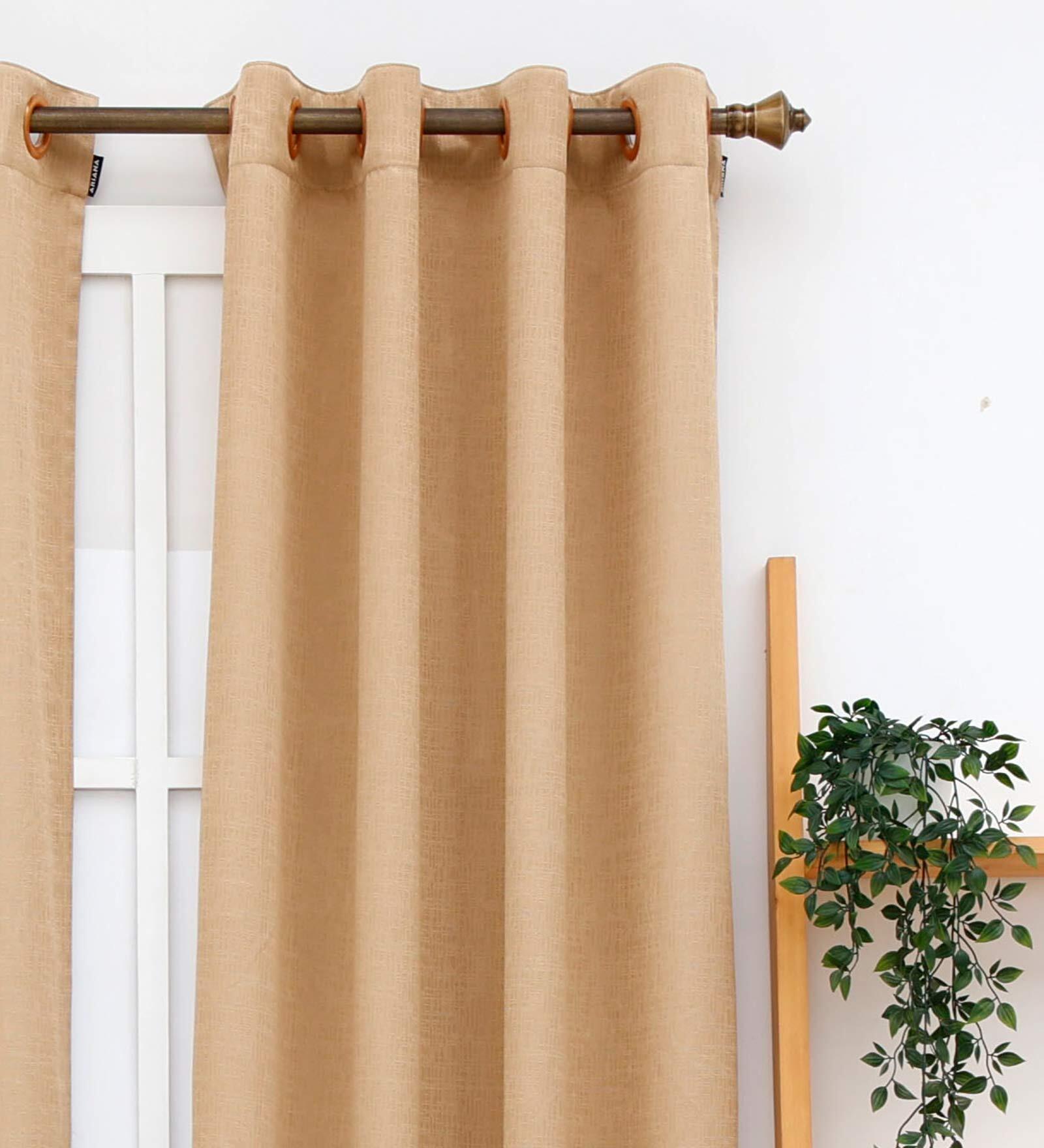 Beige Abstract Polyester 7 Ft Blackout Eyelet Door Curtain