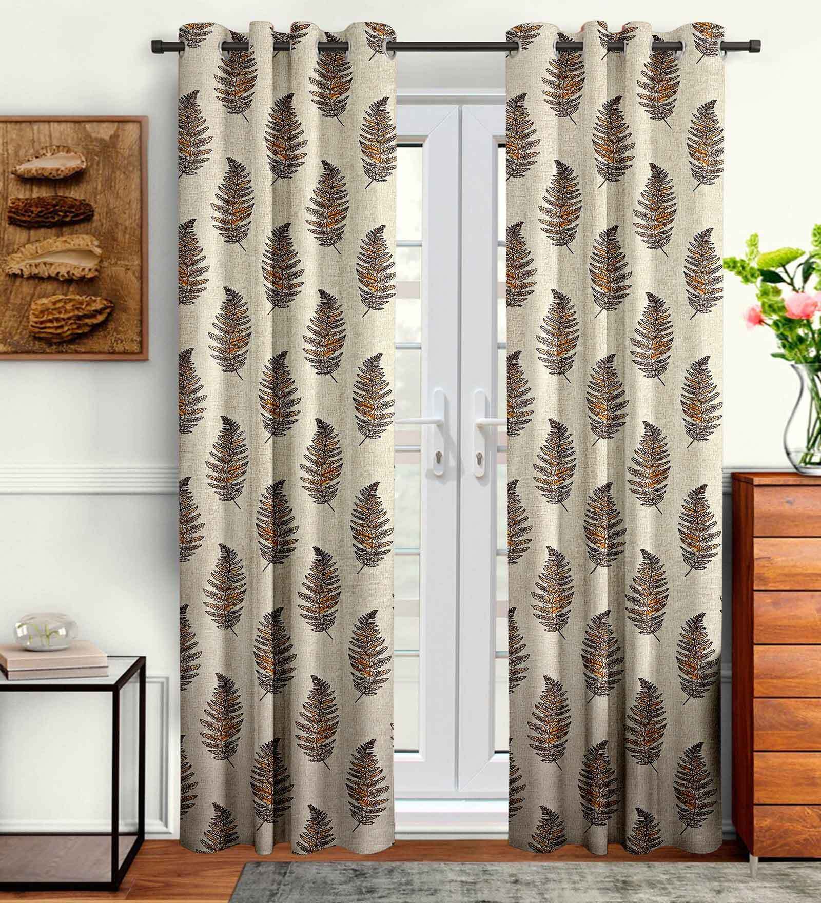 Brown Floral Polyester 7 Ft Semisheer Eyelet Door Curtains (Set of 2)