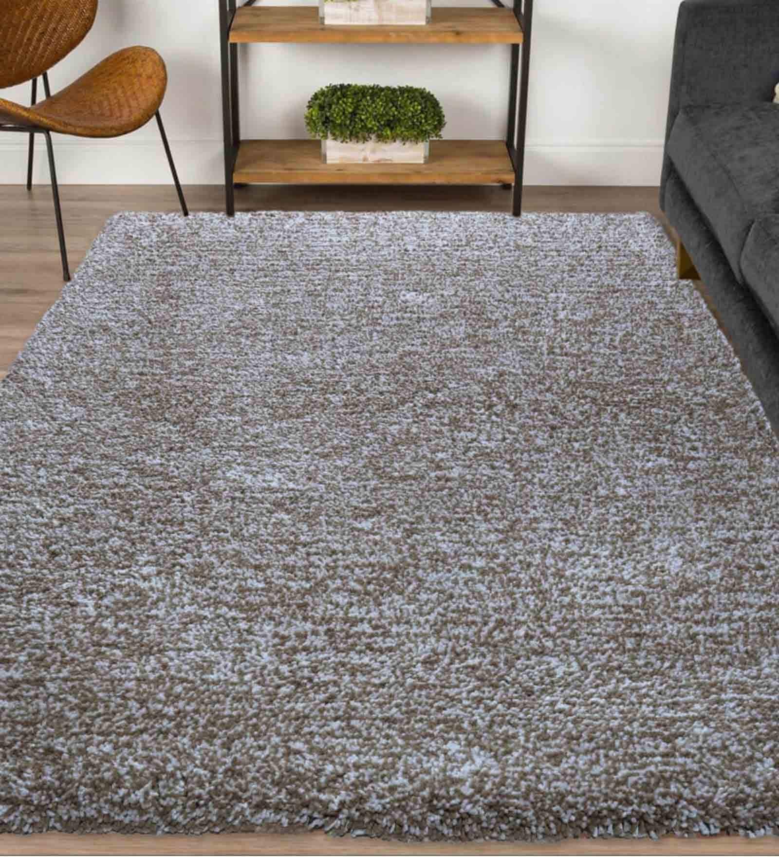 Beige Polyester Shaggy 9' x 6' Hand tufted Carpet
