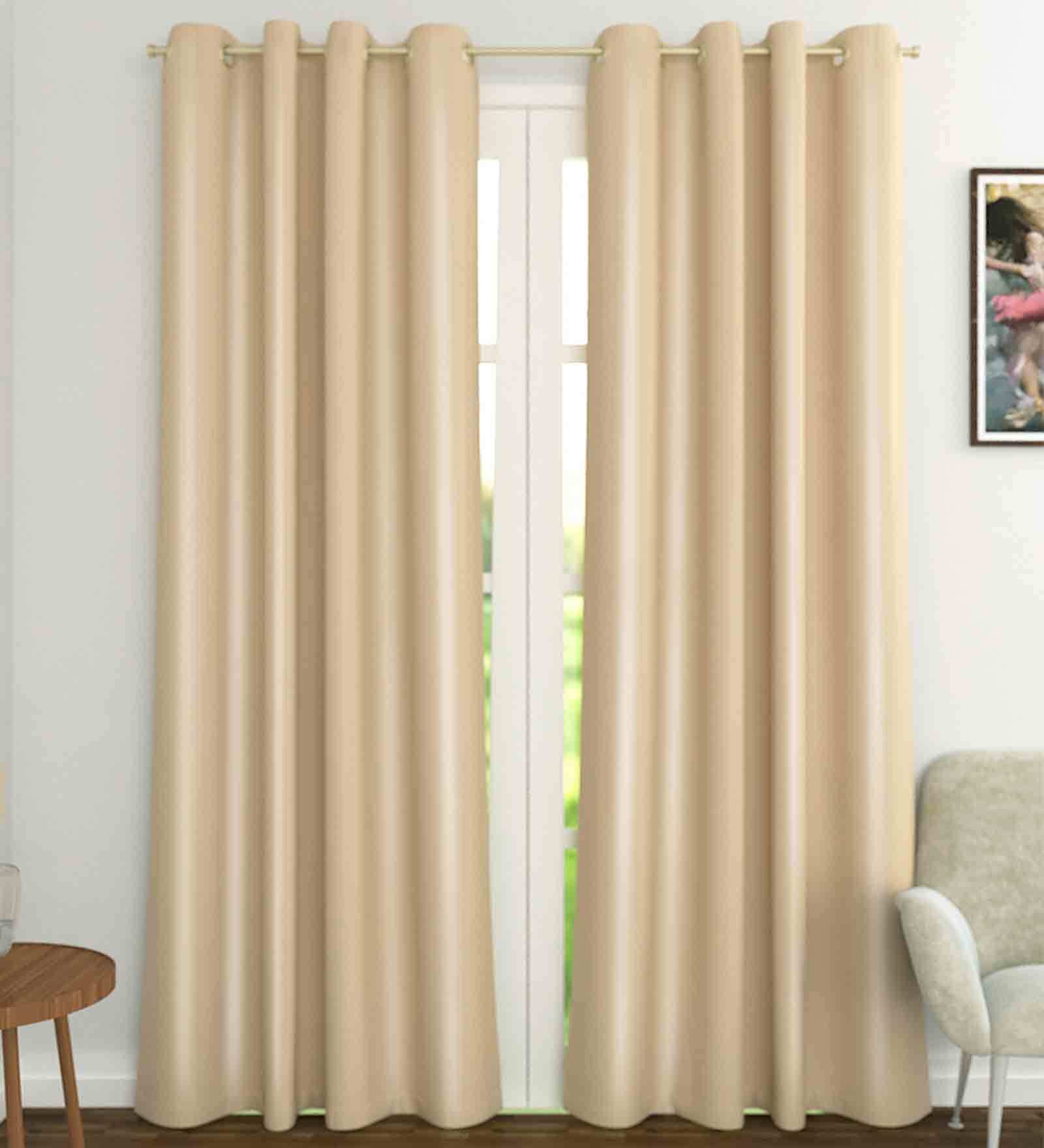 Beige Polyester Solid 9 Ft Blackout Eyelet 1 Piece Door Curtain