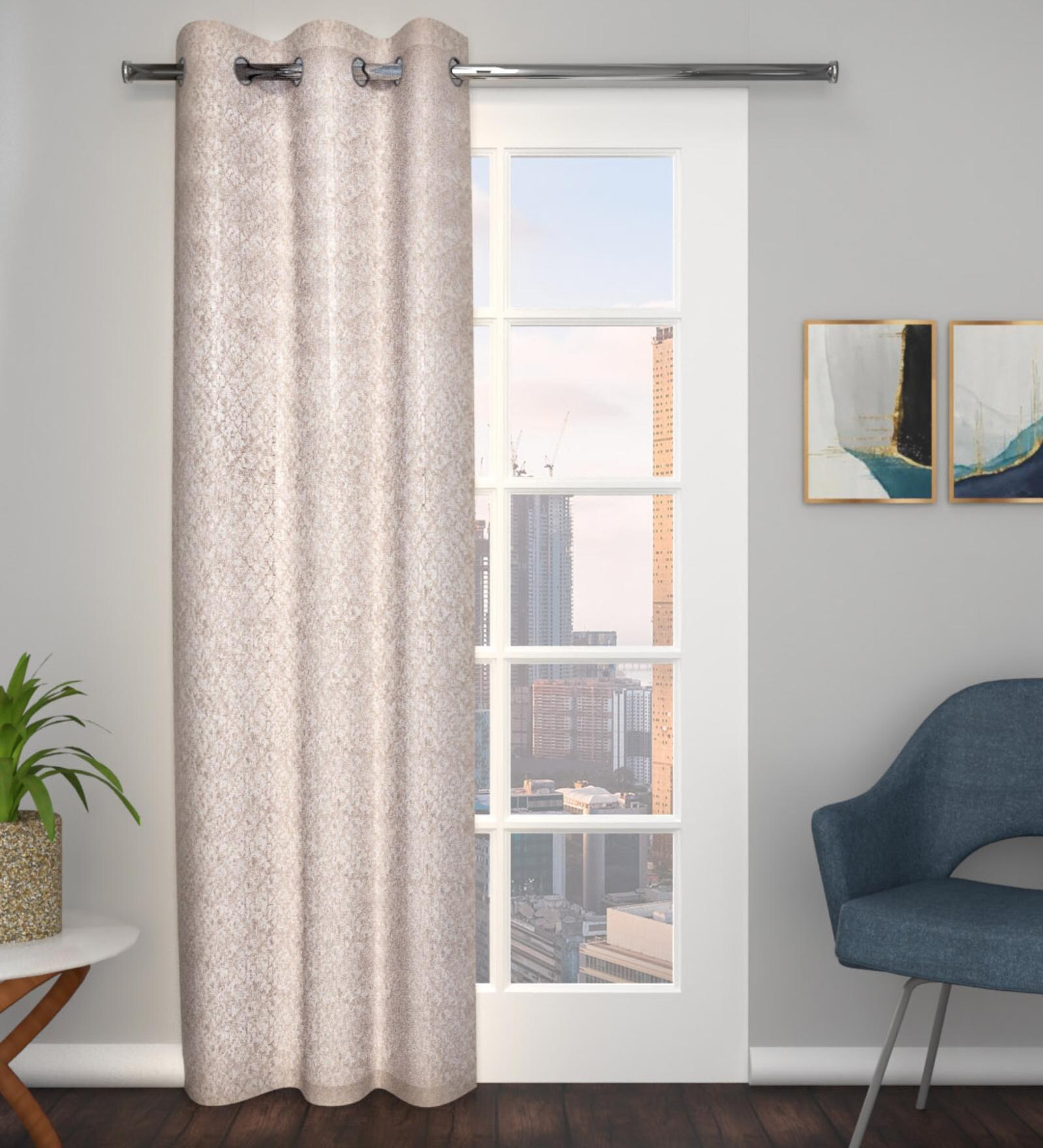 Beige Polyester Blend Geometric 7ft Light Filtering Eyelet Door Curtain Beige Polyester Blend Geometric 7ft Light Filtering Eyelet Door Curtain