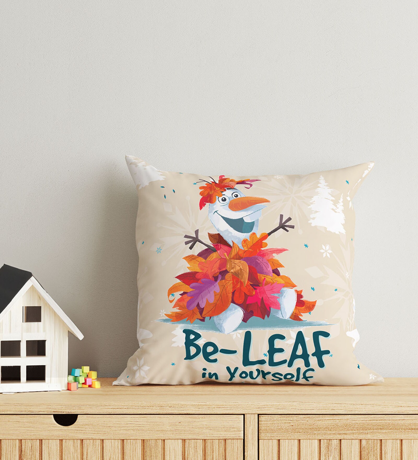 Beige Polyester Disney 16x16 inches Reversible Kids Cushion (1 Pc)