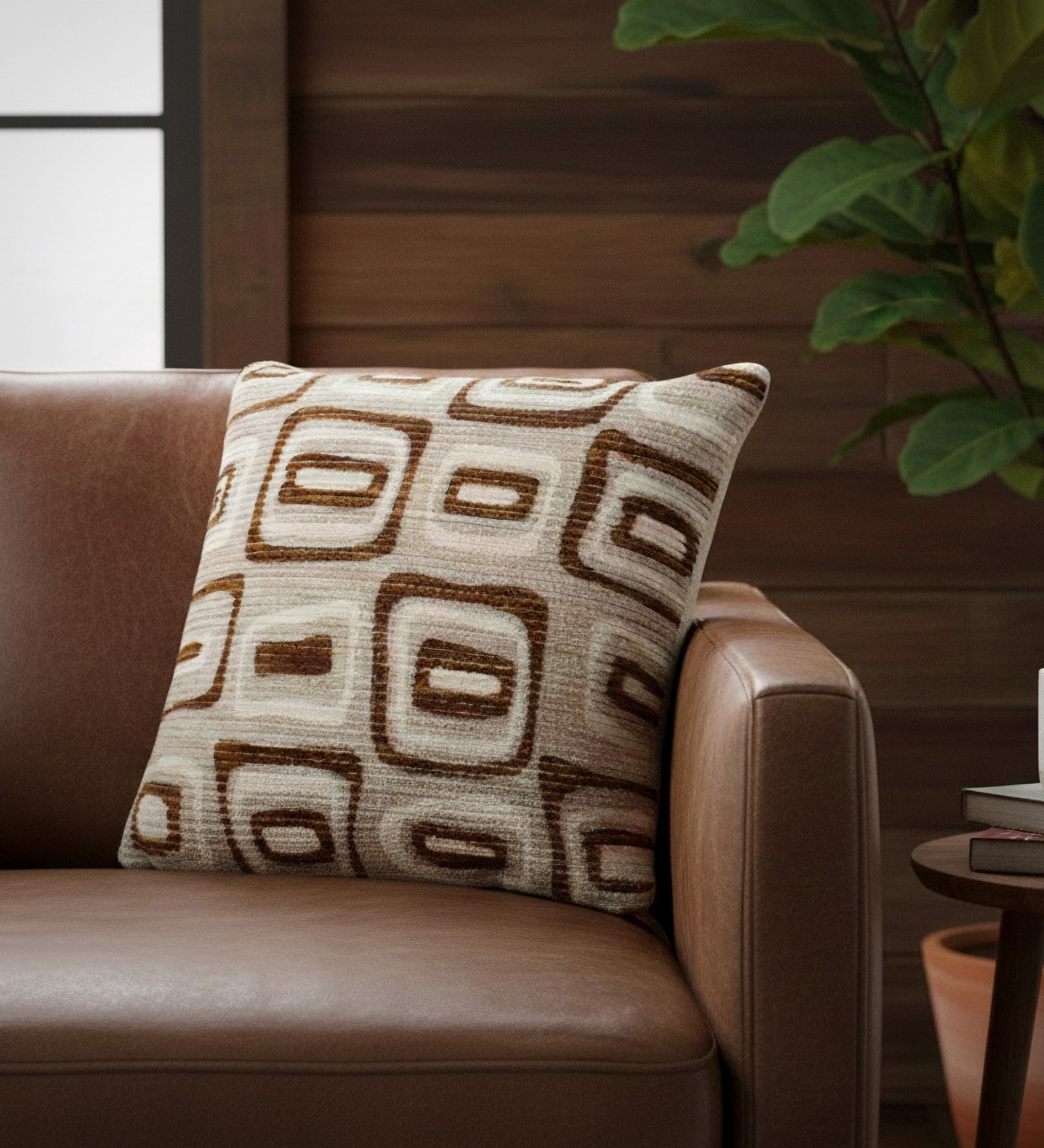 Beige Polyester Geometric 20x20 inches Cushion Cover