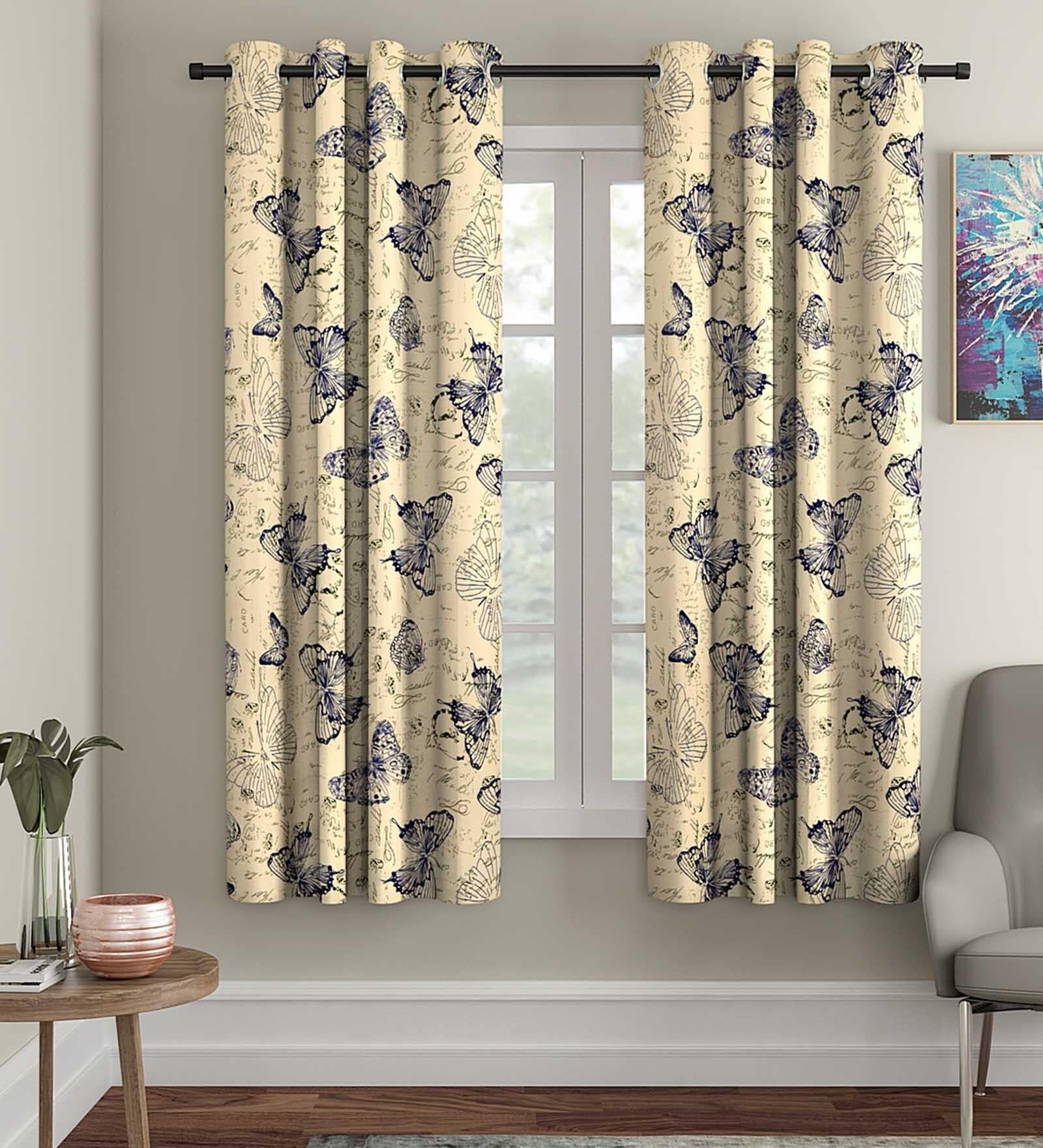 Beige Abstract Polyester 5 Ft Semisheer Eyelet Window Curtains (Set of 2)