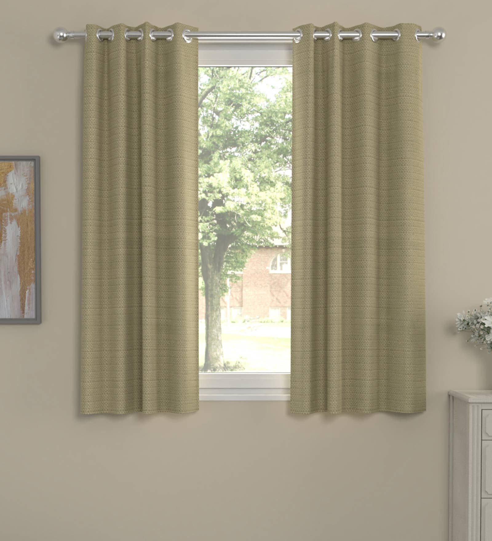 Green Polyester Solid 5 Ft  Semisheer Eyelet 2 Window Curtains