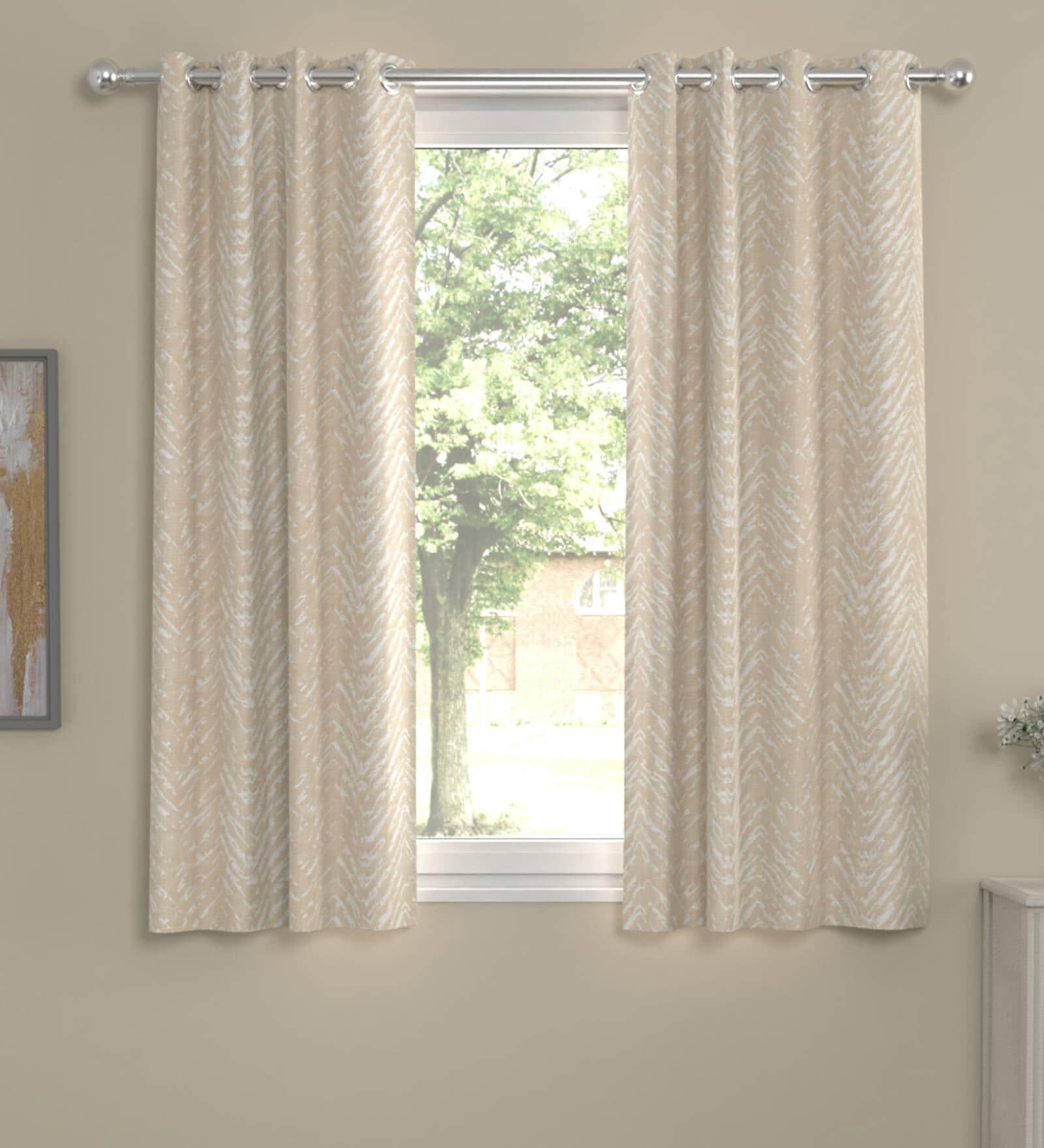Geometric Polyester Solid 5 Ft  Semisheer Eyelet 2 Window Curtains