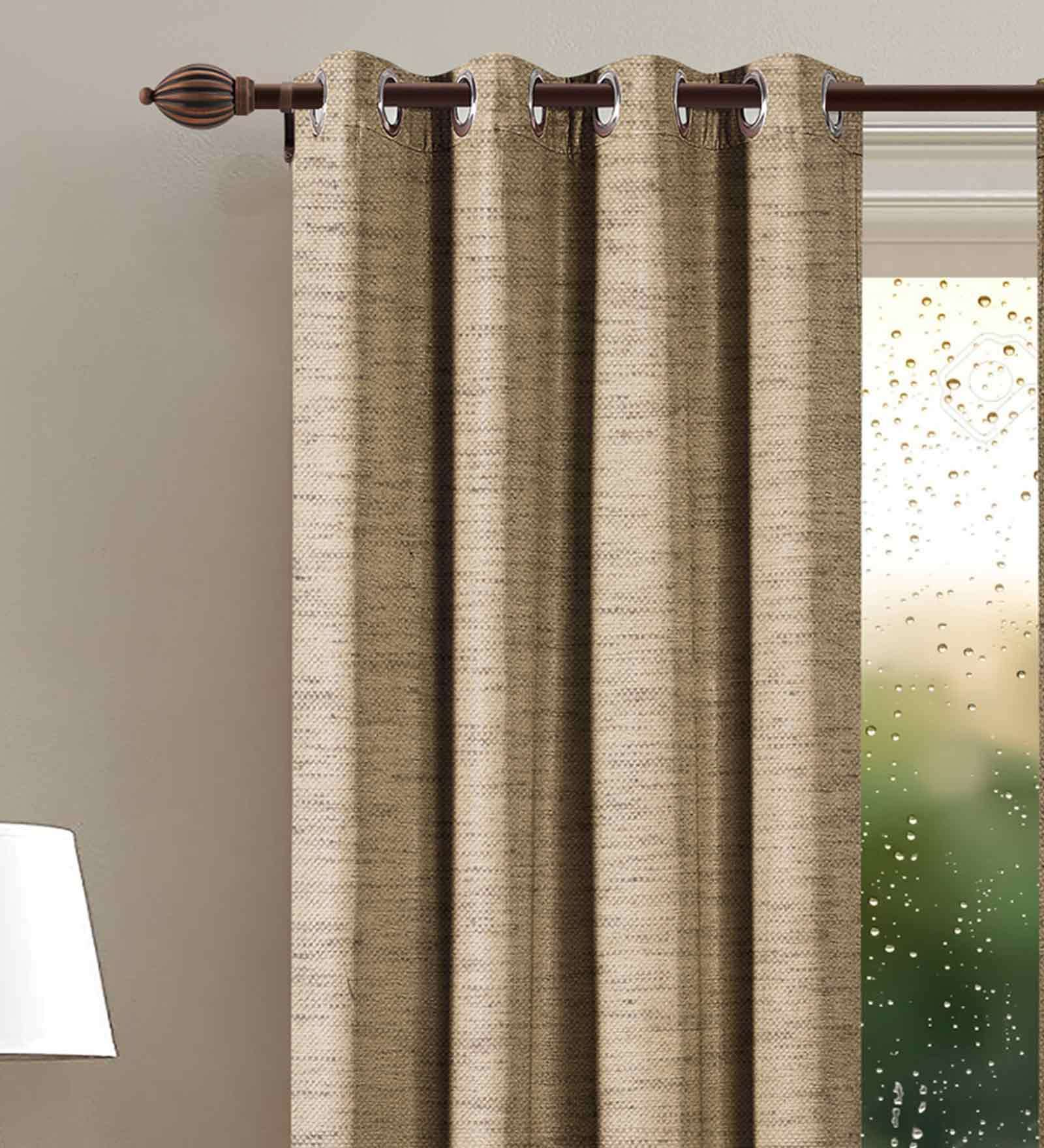 Beige Solid Polyester 8 Ft Blackout Eyelet Door Curtains (Set of 2)
