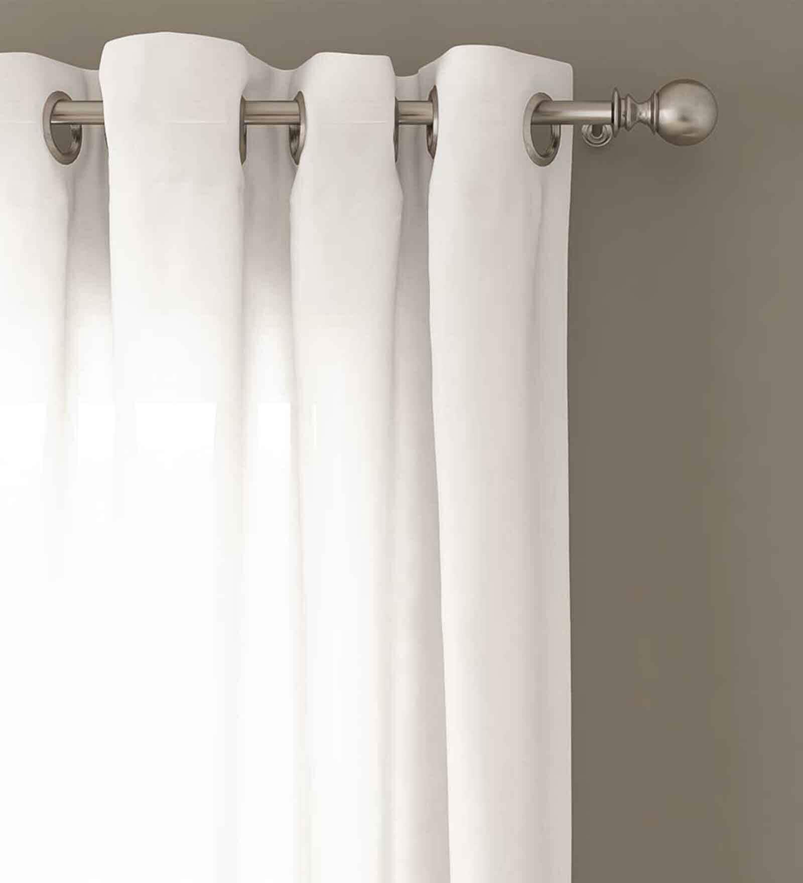 Beige Solid Polyester 7 Ft Sheer Eyelet Door Curtains (Set of 2)
