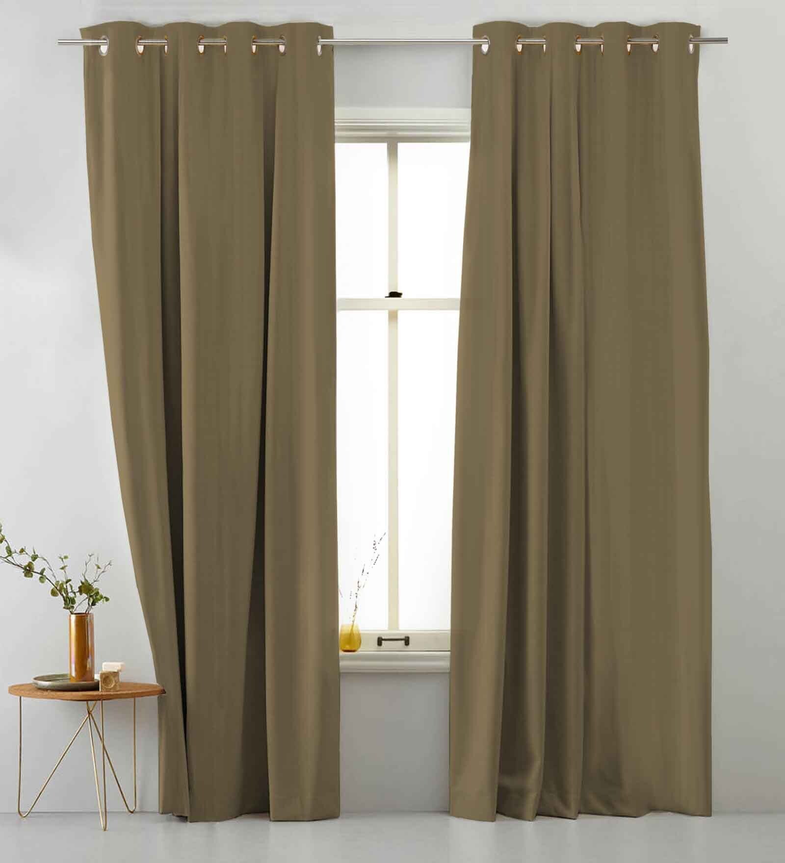 Beige Polyester Solid 9Ft Blackout Eyelet Long Door Curtains (Pack of 2)