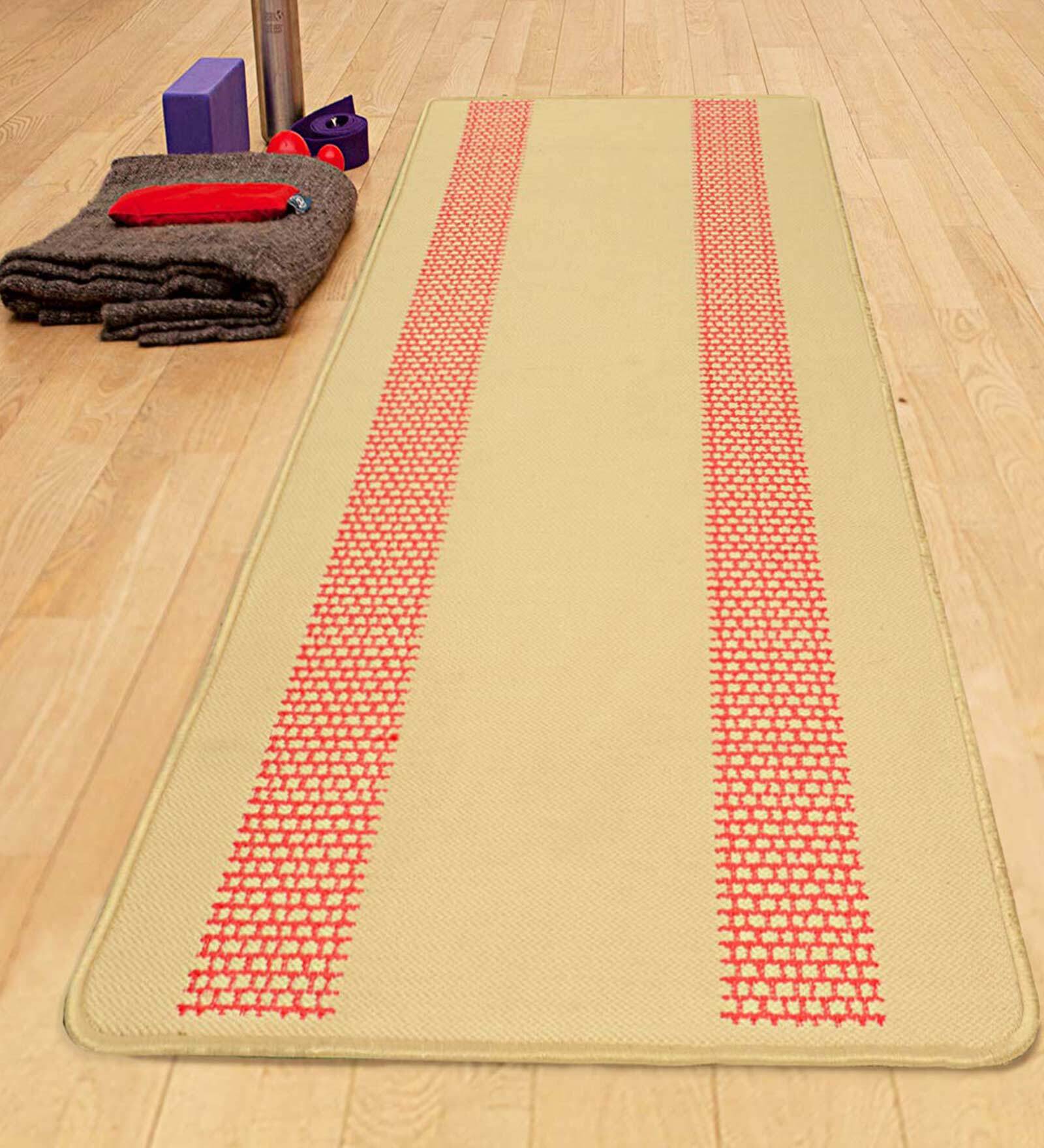 Beige Polyester 67 x 28 Inches Hand Woven Floor Runner
