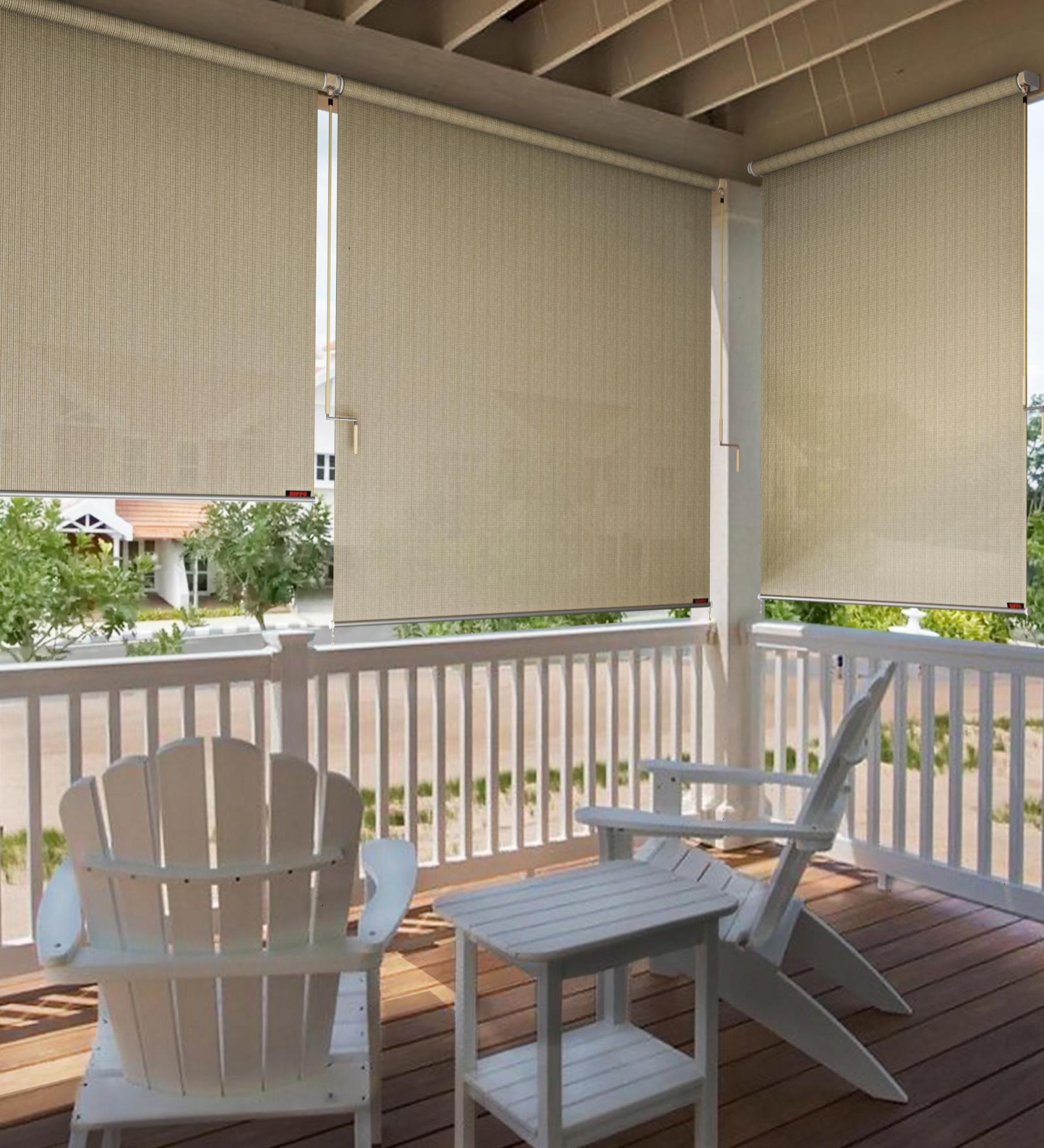 Beige Polyethylene Solid 84 X 48 inches Semisheer Crank Blind