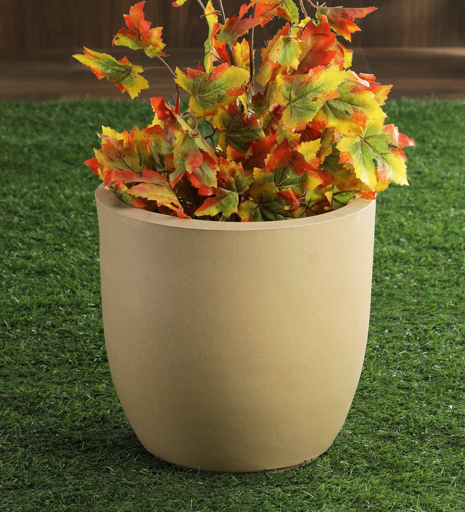 Cup Shaped Beige Polymer Floor Planter