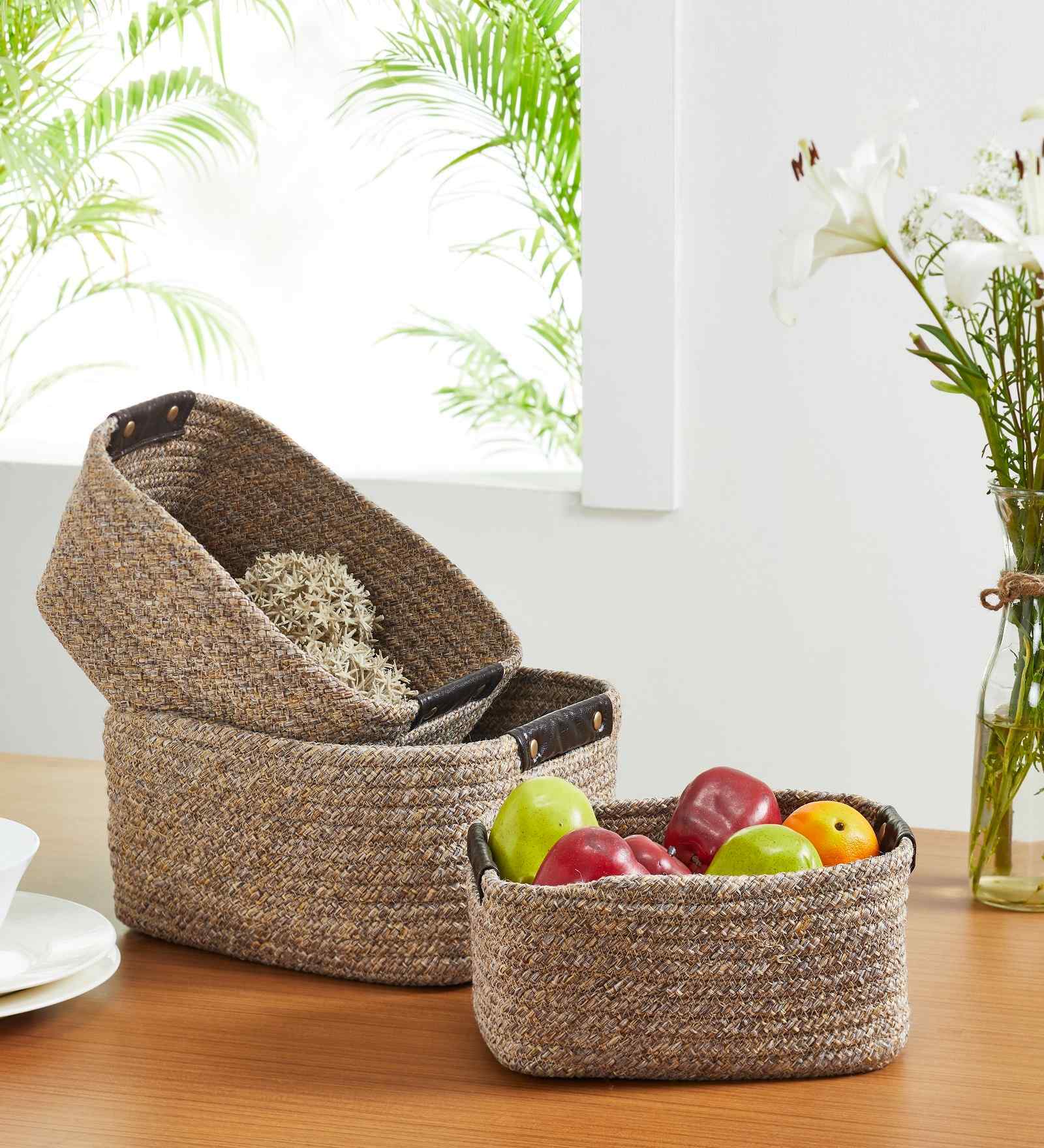 Beige Polypropelyene Braided Tri Color Storage Basket