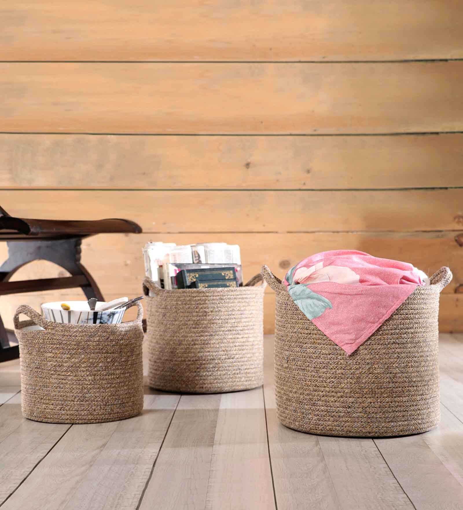 Beige Polypropylene 52 Ltr (3Pcs) Storage Basket