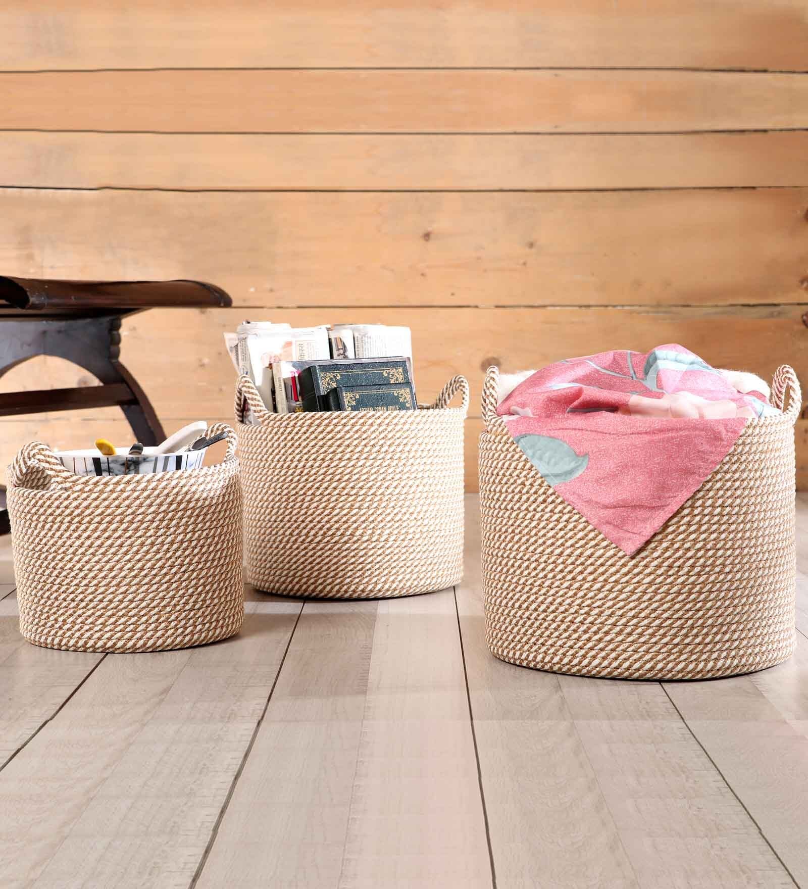 Beige Polypropylene 52 Ltr (3Pcs) Storage Basket