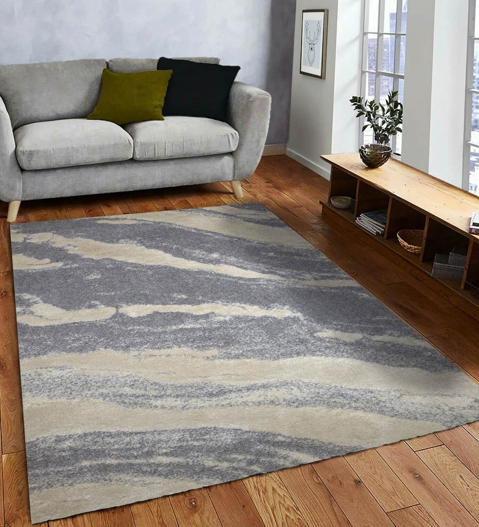 Beige Abstract Polypropylene 4 ft x 6 ft Machine Made Carpet