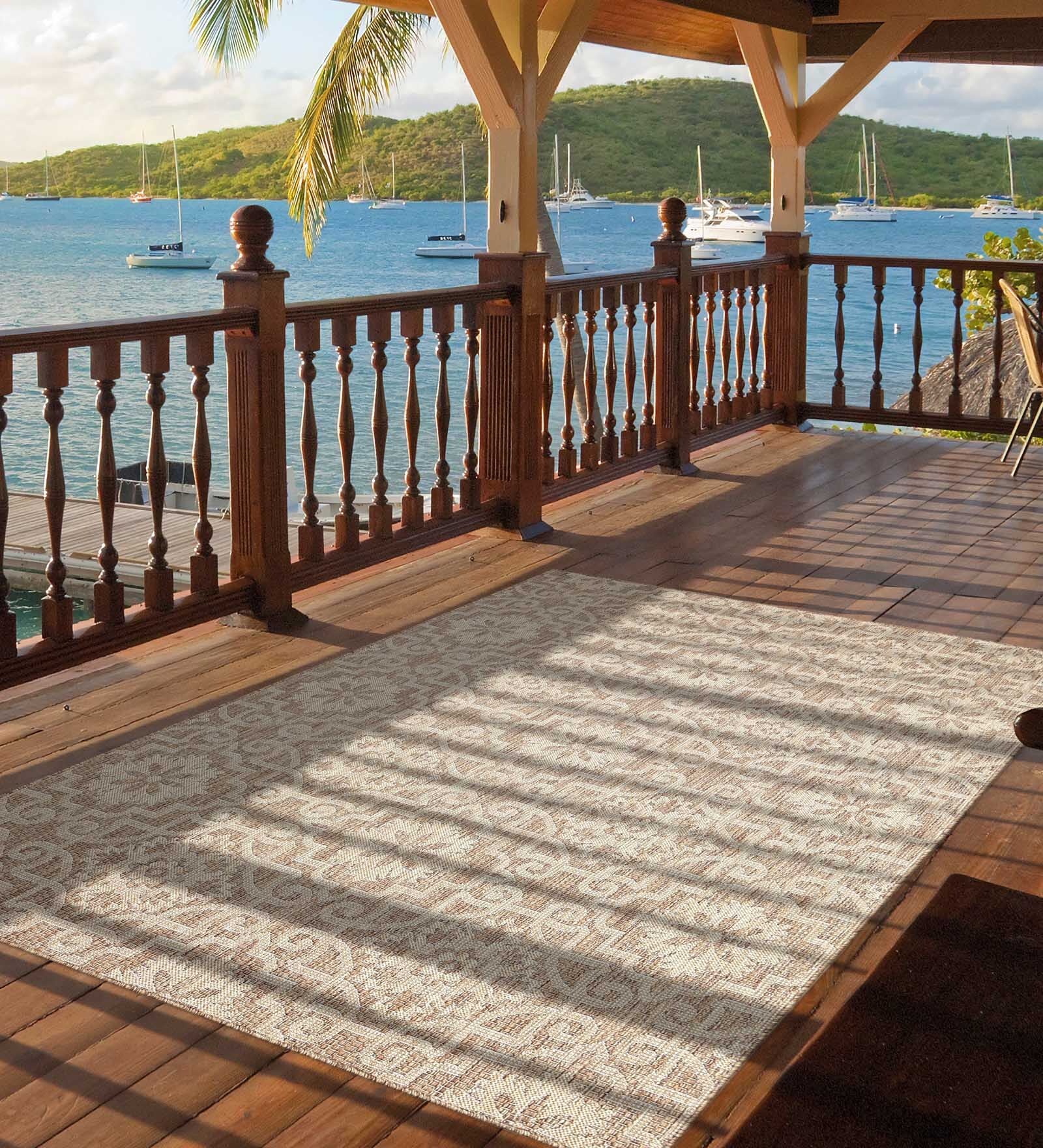 Beige Persian Polypropylene 6 ft x 9 ft Machine Made Carpet