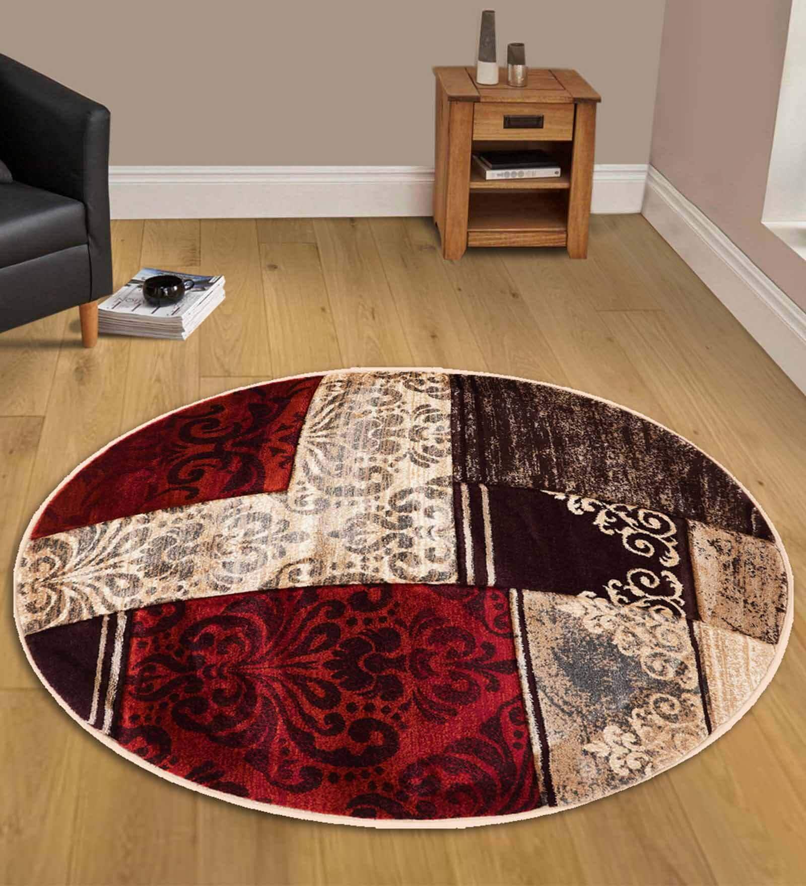 Beige Polypropylene Vintage Machine Made Round Carpet