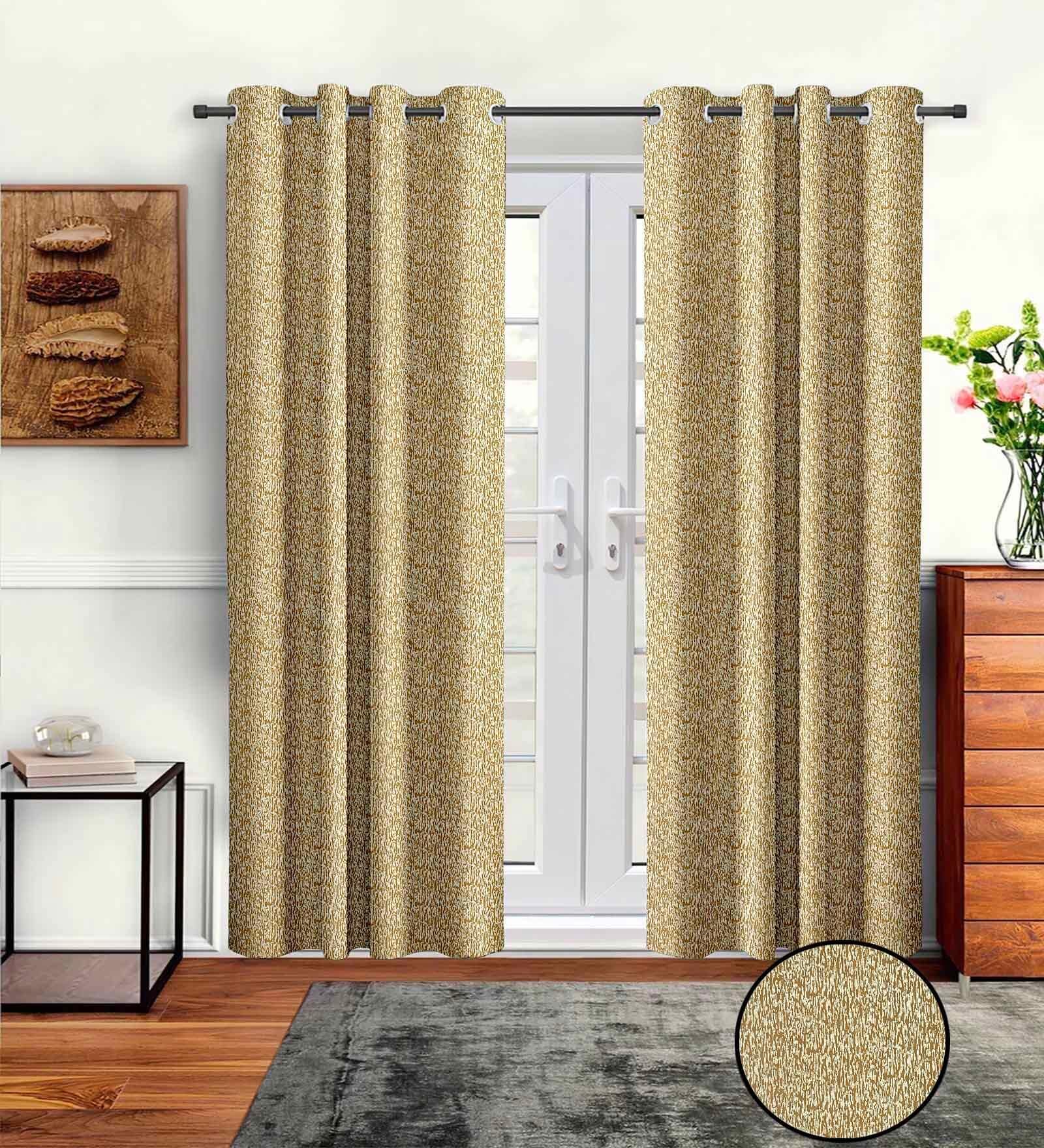 Beige Polyster Abstract 9ft Light Filtering Eyelet 2 Pc Long Door curtains