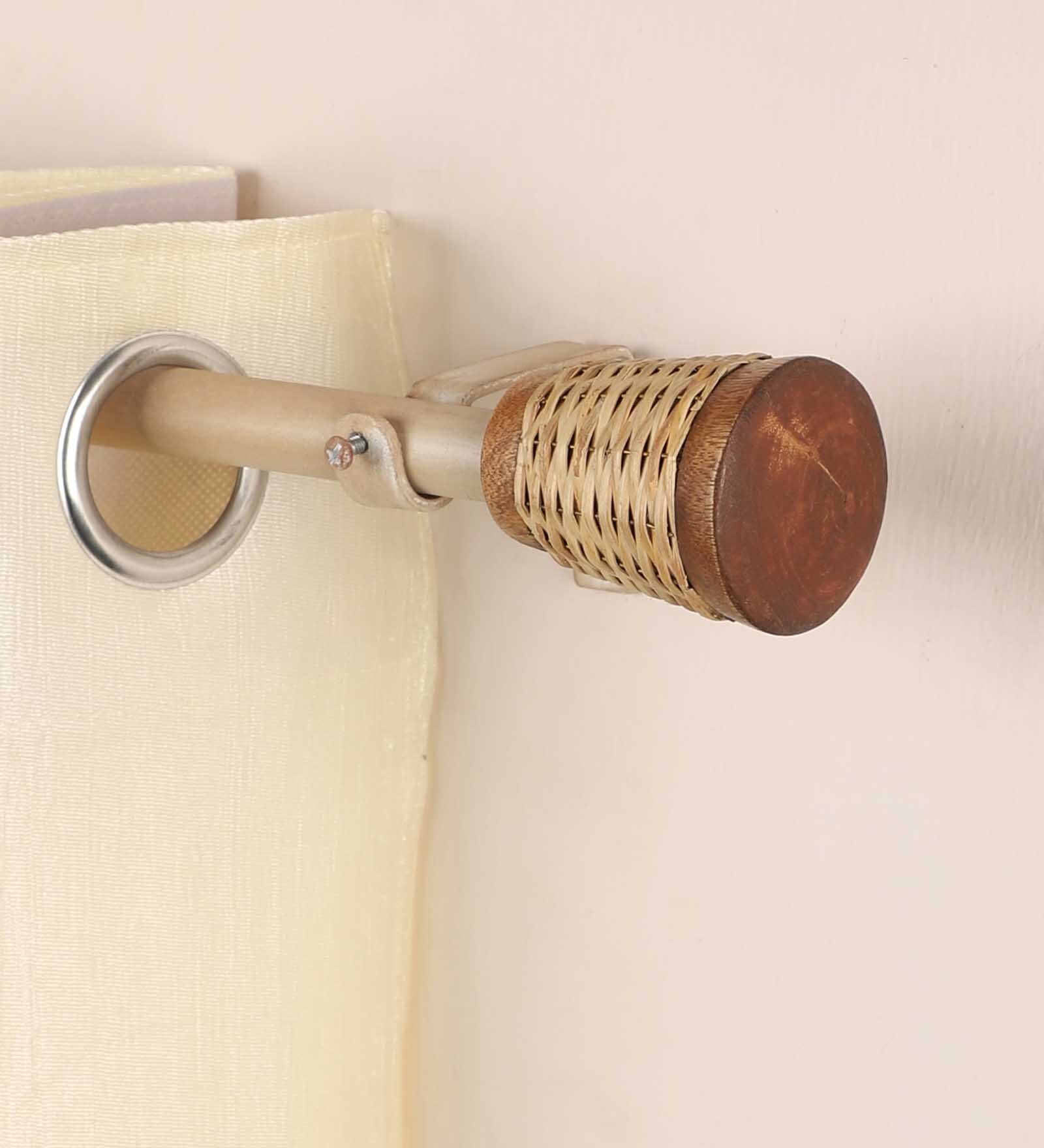 Beige Powder Coated Iron Curtain Rod (84 to 144 Inches) With Bracket