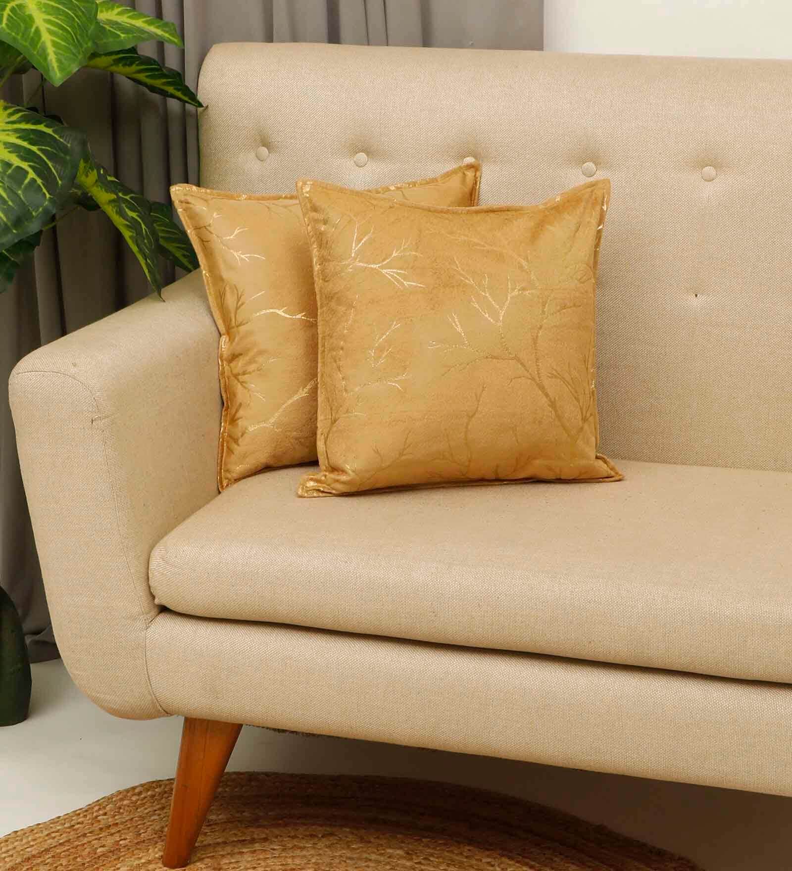 Beige Printed Velevt 2 Cushion Covers