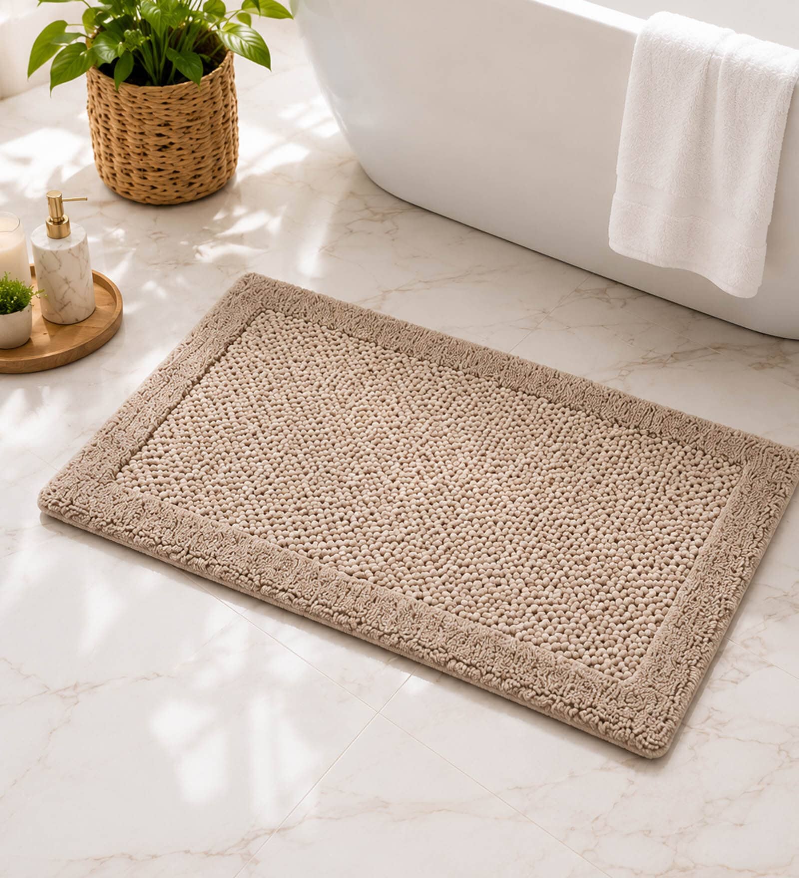 Beige Reversible Cotton Bathmat (40x60 cm)