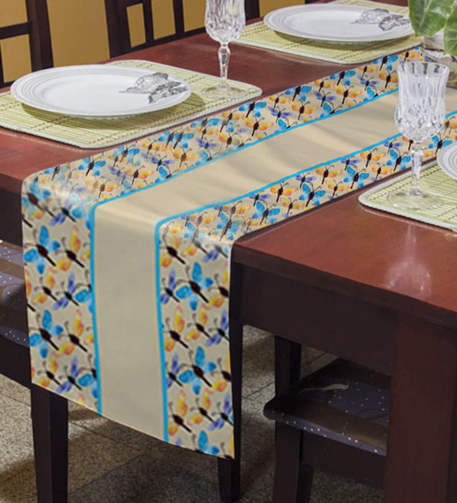 Buy Tate (13x72) Beige & Blue Polyester Table Runner Online Table