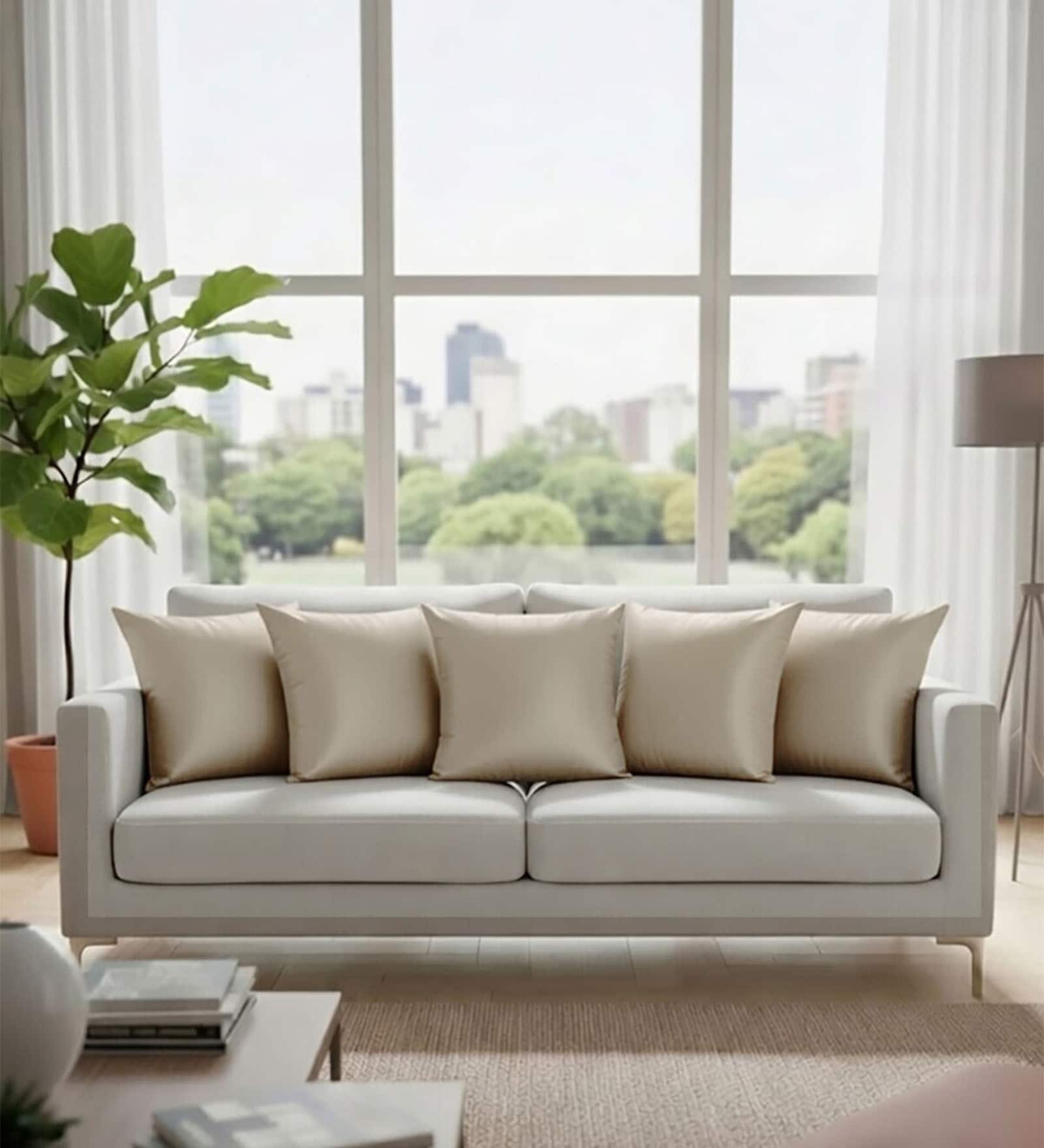 Beige Satin Solid 40x40 inches Cushion Covers Set of 5