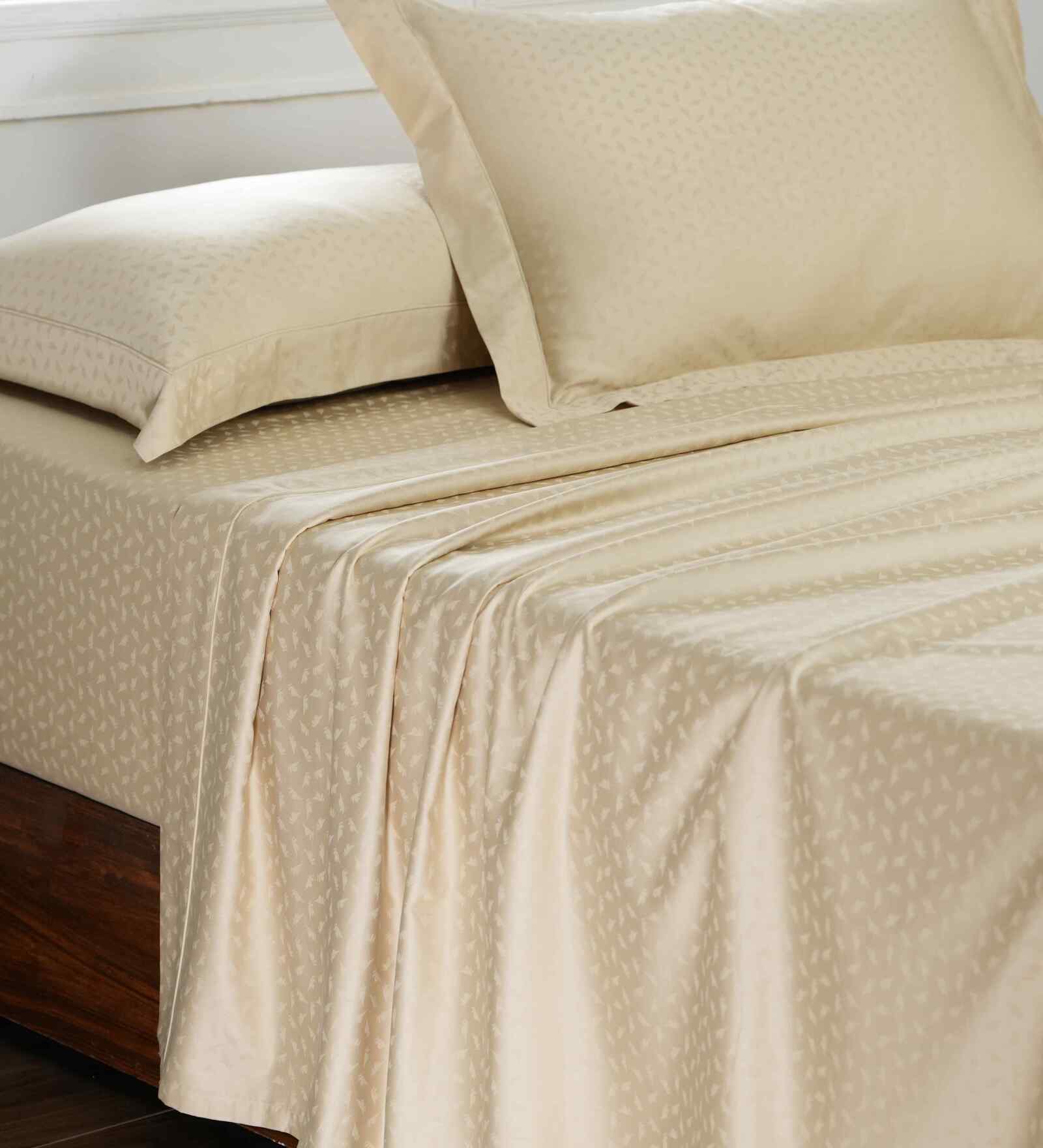 Beige Self Print 300 TC Cotton King Size Bed Sheet with 2 Pillow Covers 23 Collection