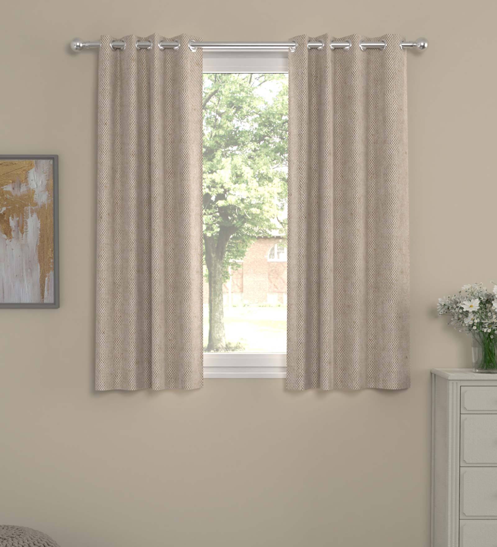Beige Solid Poly Cotton 5 Ft Semisheer Eyelet Window Curtains (Set of 2)