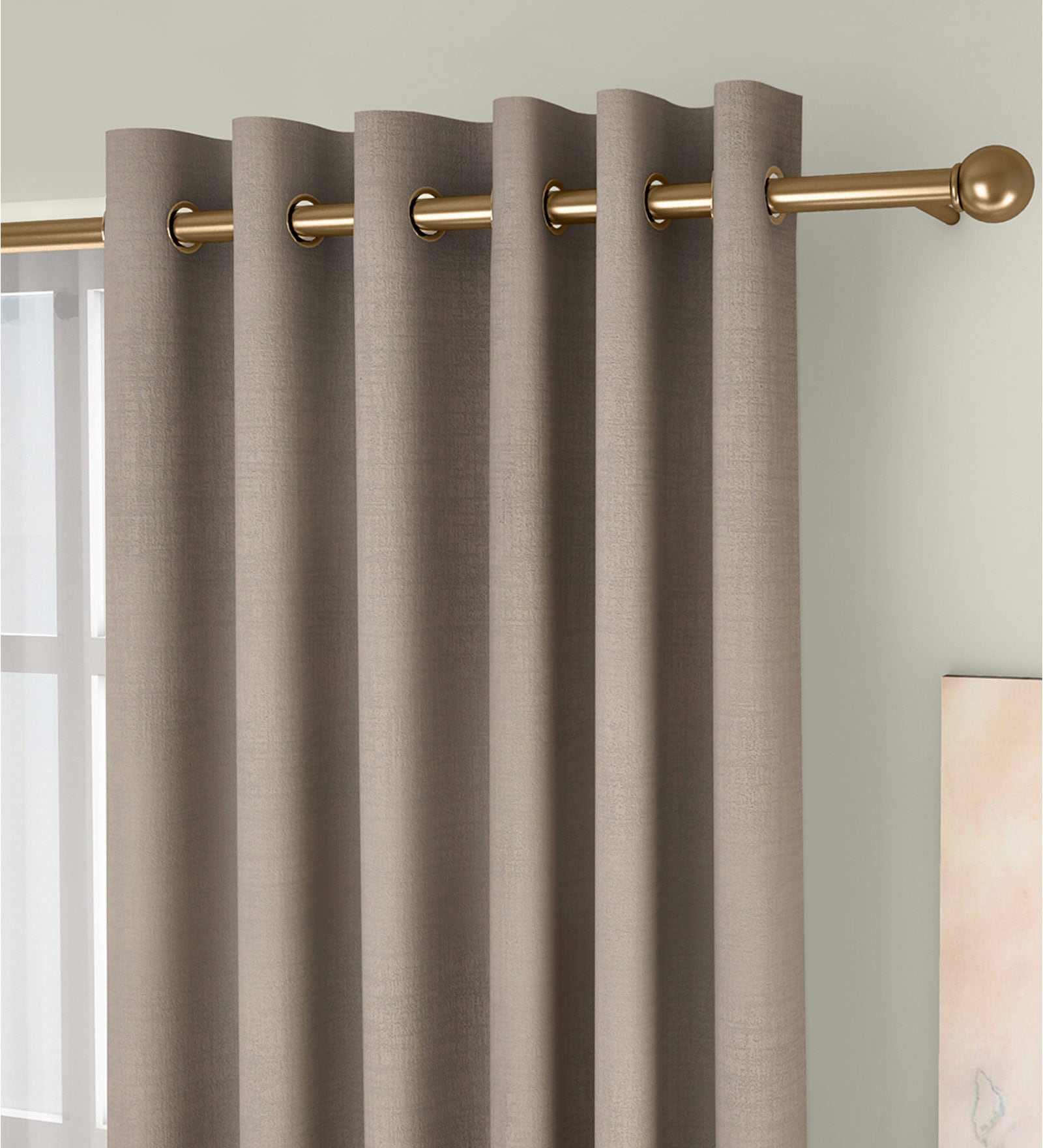 Beige Solid Poly Cotton 9 Ft Light Filtering Eyelet Door Curtains (Set of 2)