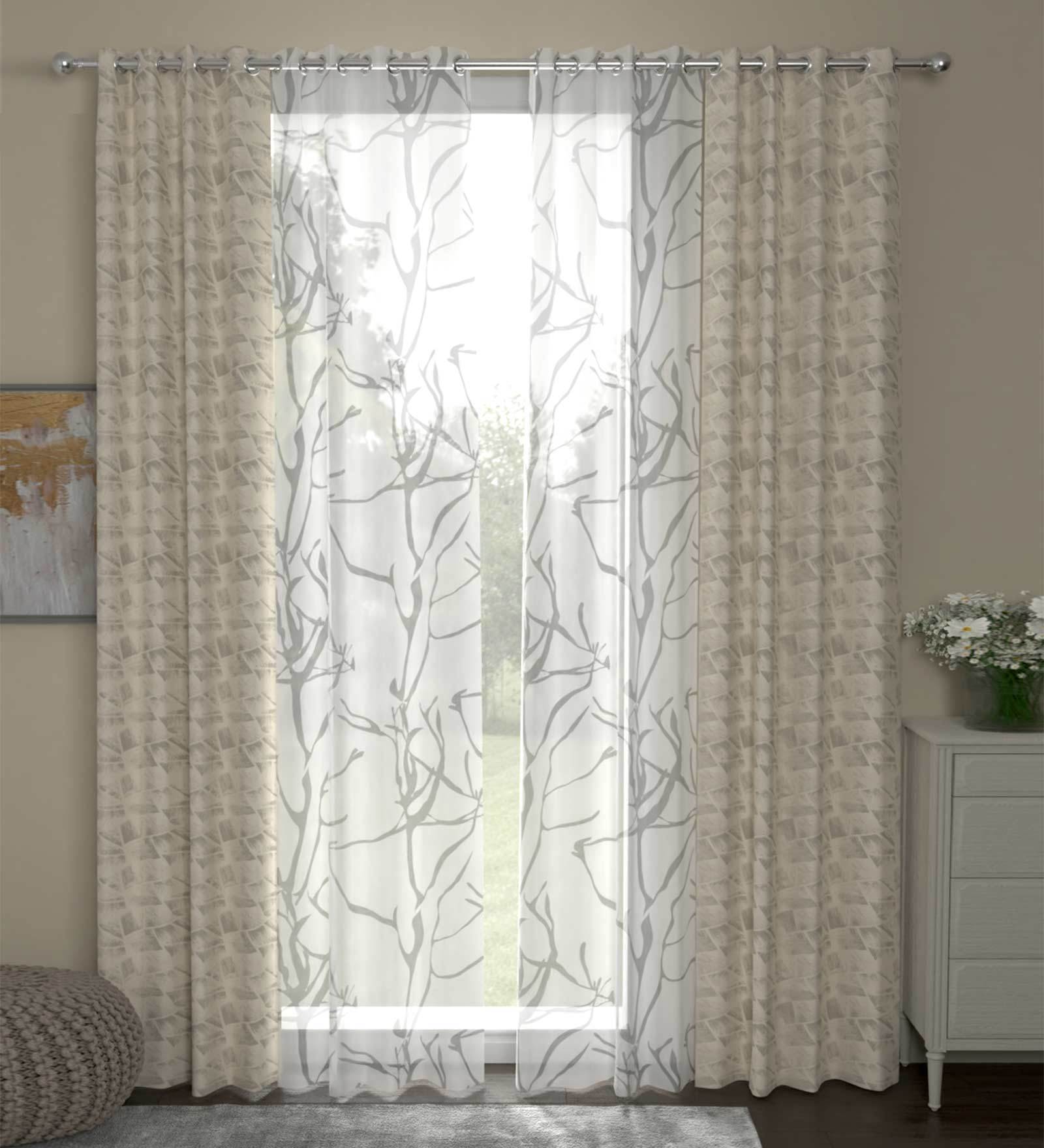 Beige Polyester Traditional 7ft Semisheer Eyelet 4 Pcs Door Curtains