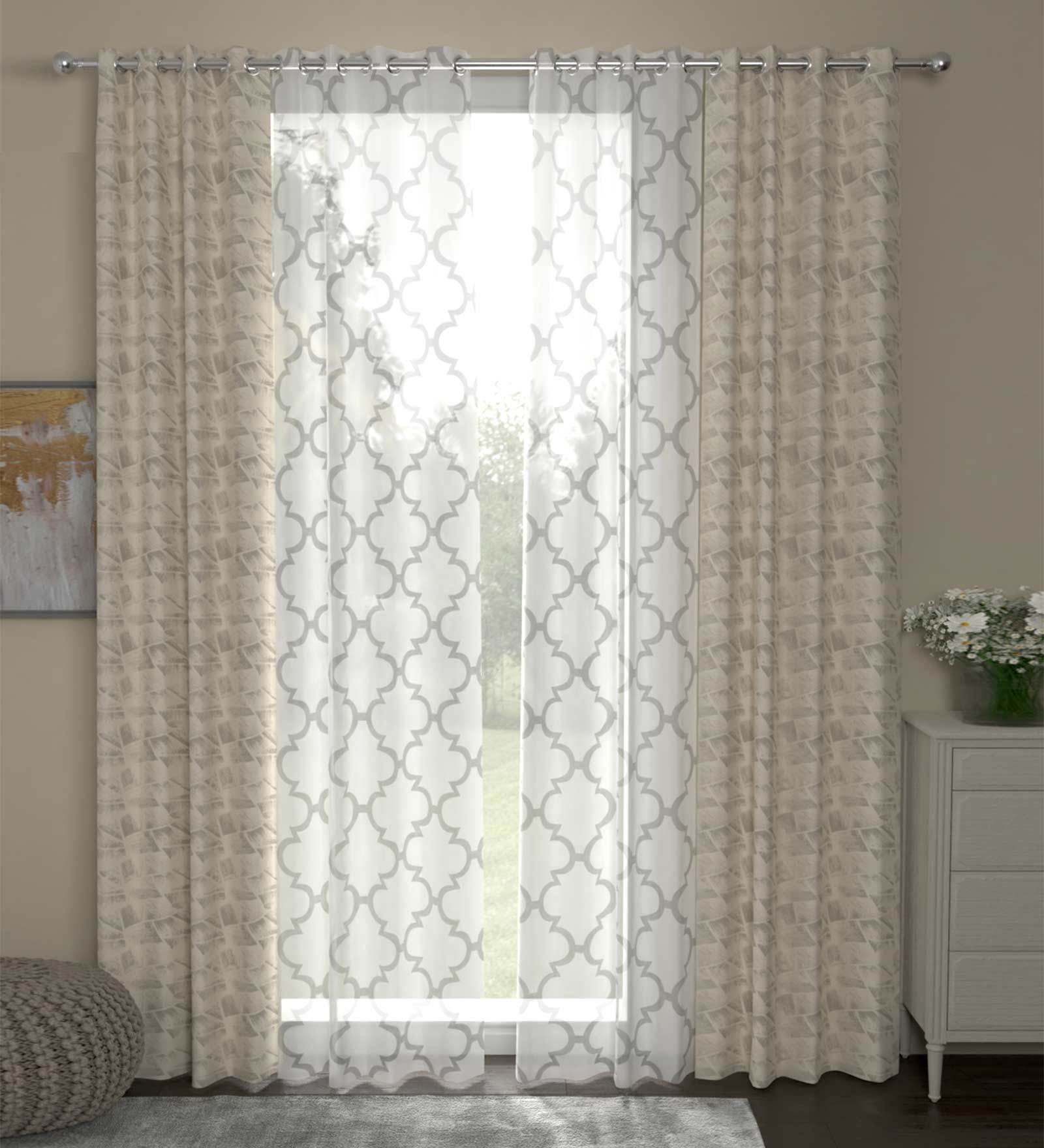 Beige Traditional Polyester 7 Ft Semisheer Eyelet Door Curtains (Set of 4)