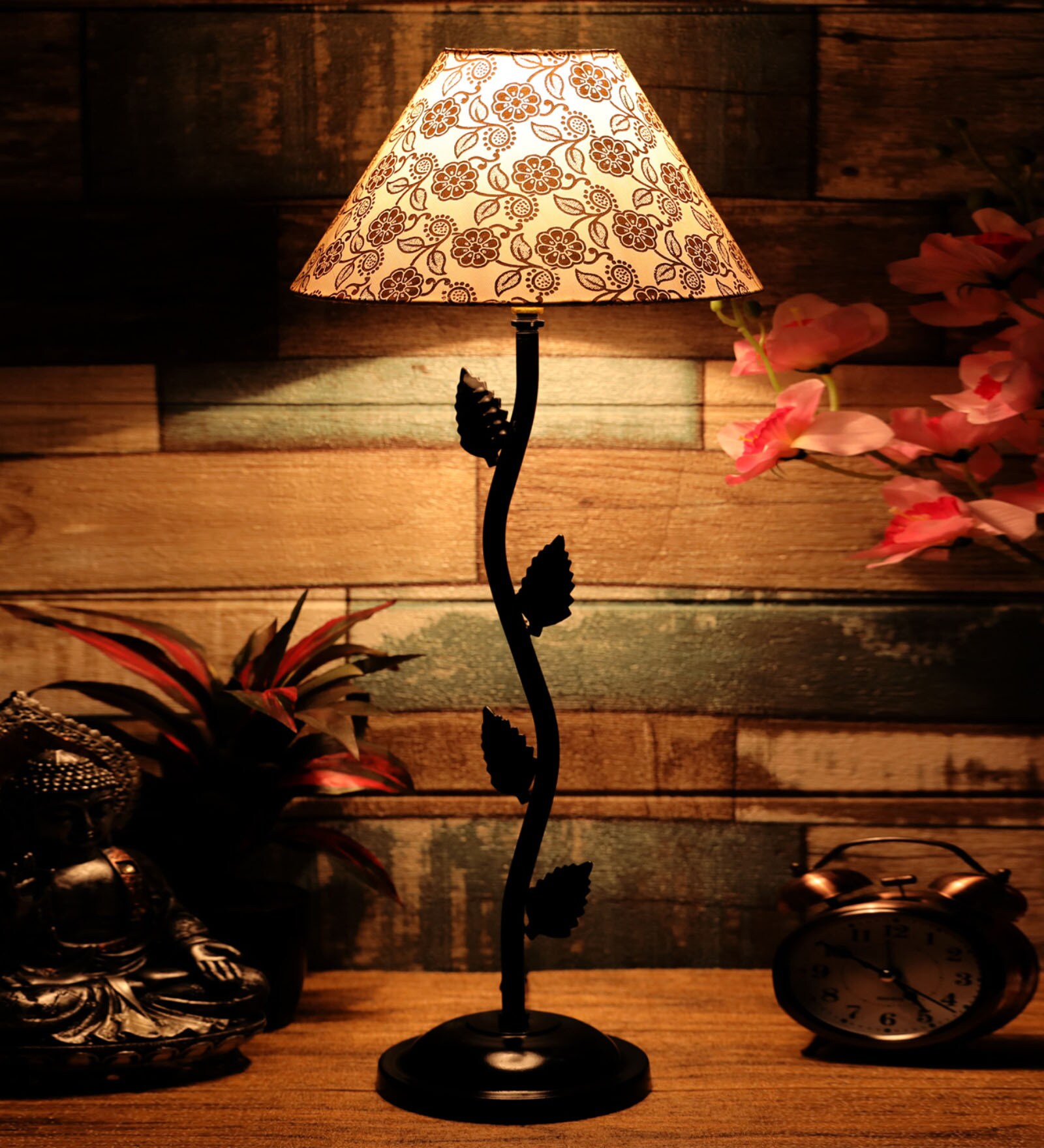 Beige & Gold Shade Table Lamp With Metal Base